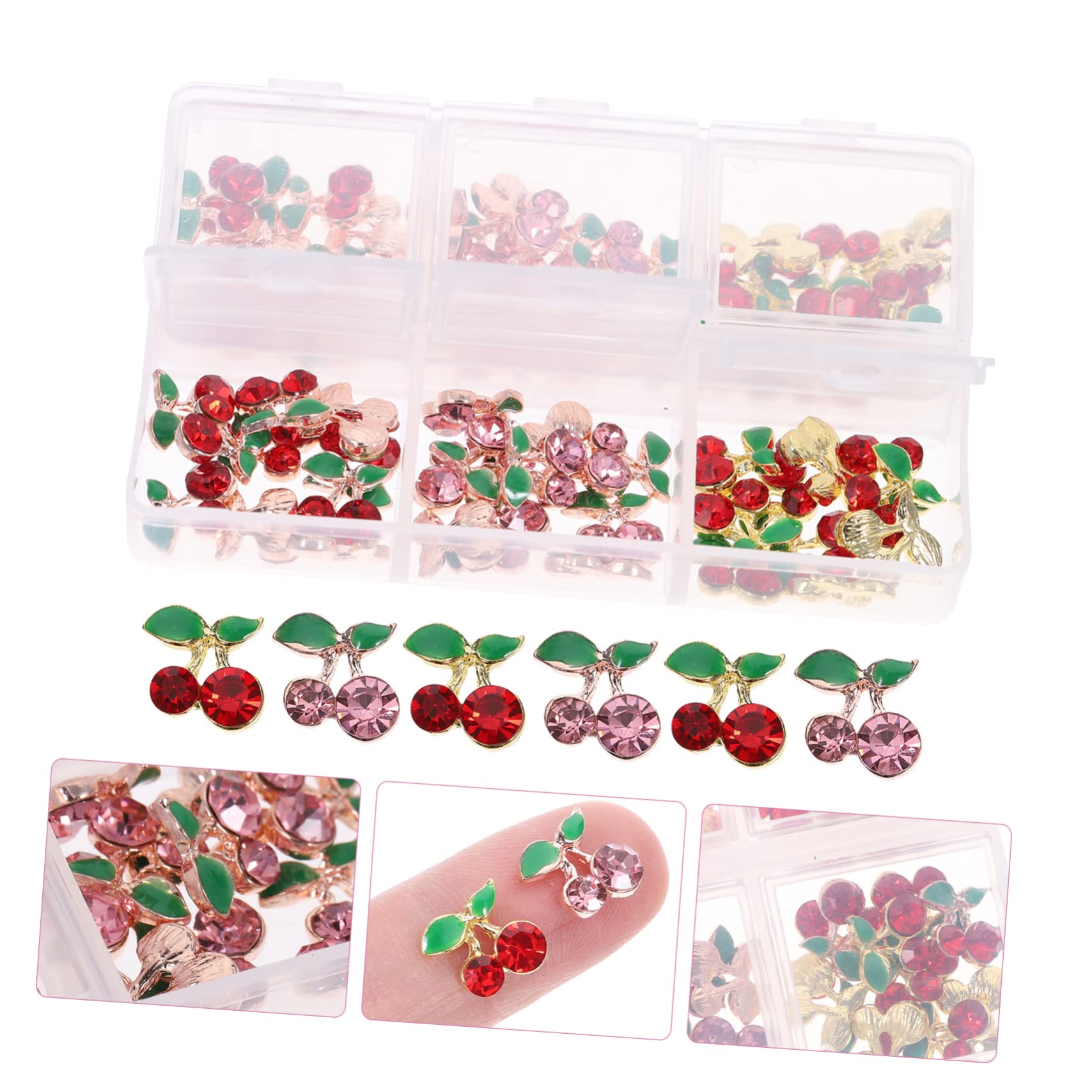 FRCOLOR 2 Set Di Ciondoli Per Unghie Alla Moda Con Ciliegie E Strass Per Nail Art Da Donna 60 Pezzi*2