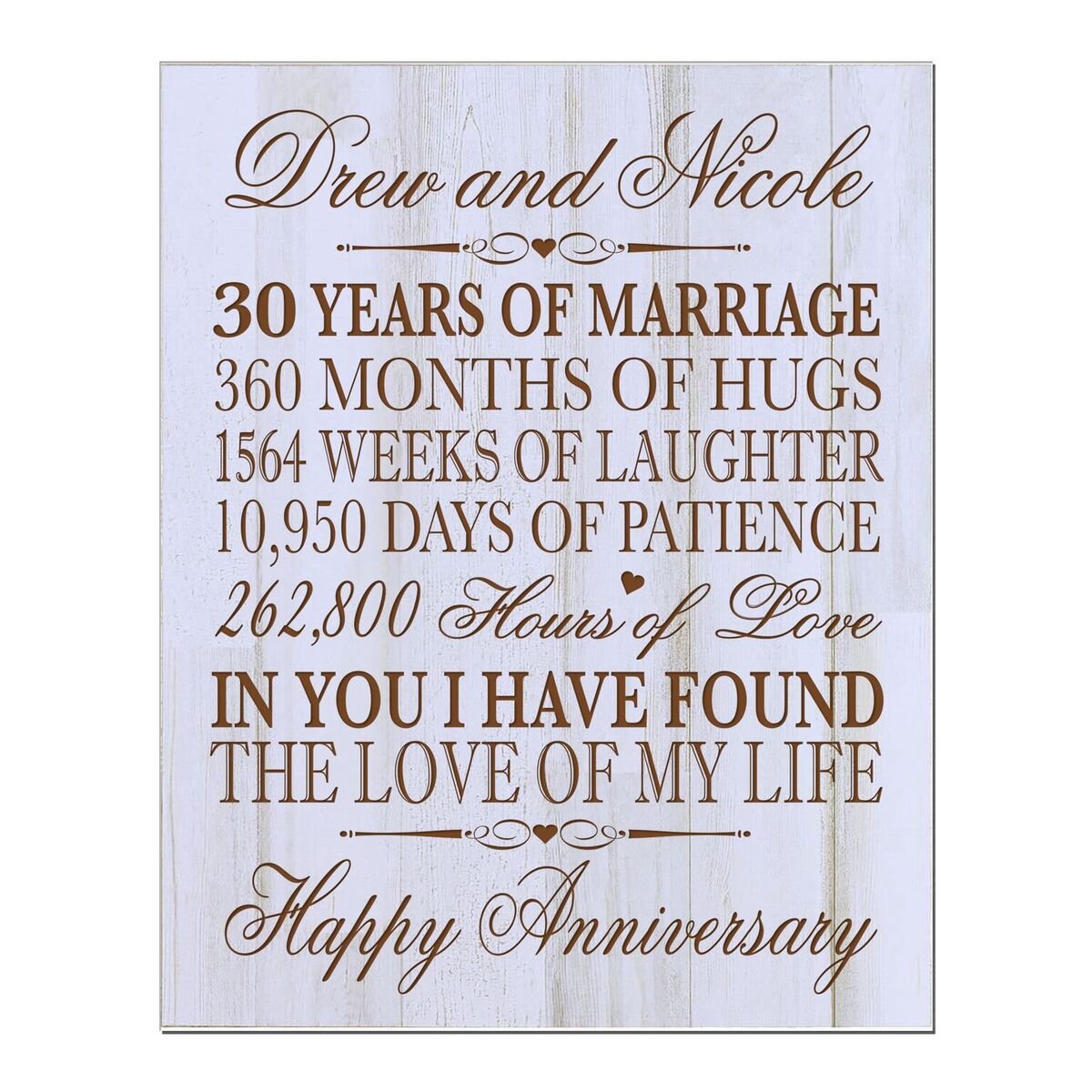 LifeSong Milestones Personalized 30th Wedding for Couple, Custom Made 12 Inches Wx 16 Inches H (Distressed Wood)