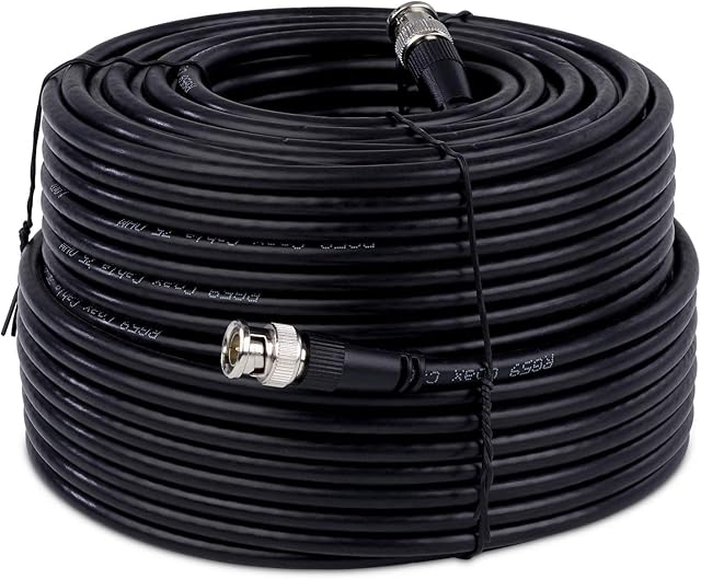 SSL Satellites 20 Meter Black BNC to BNC CCTV Coaxial Video Cable Lead Extension Indoor/Outdoor Male to Male Plug Camera DVR Kit