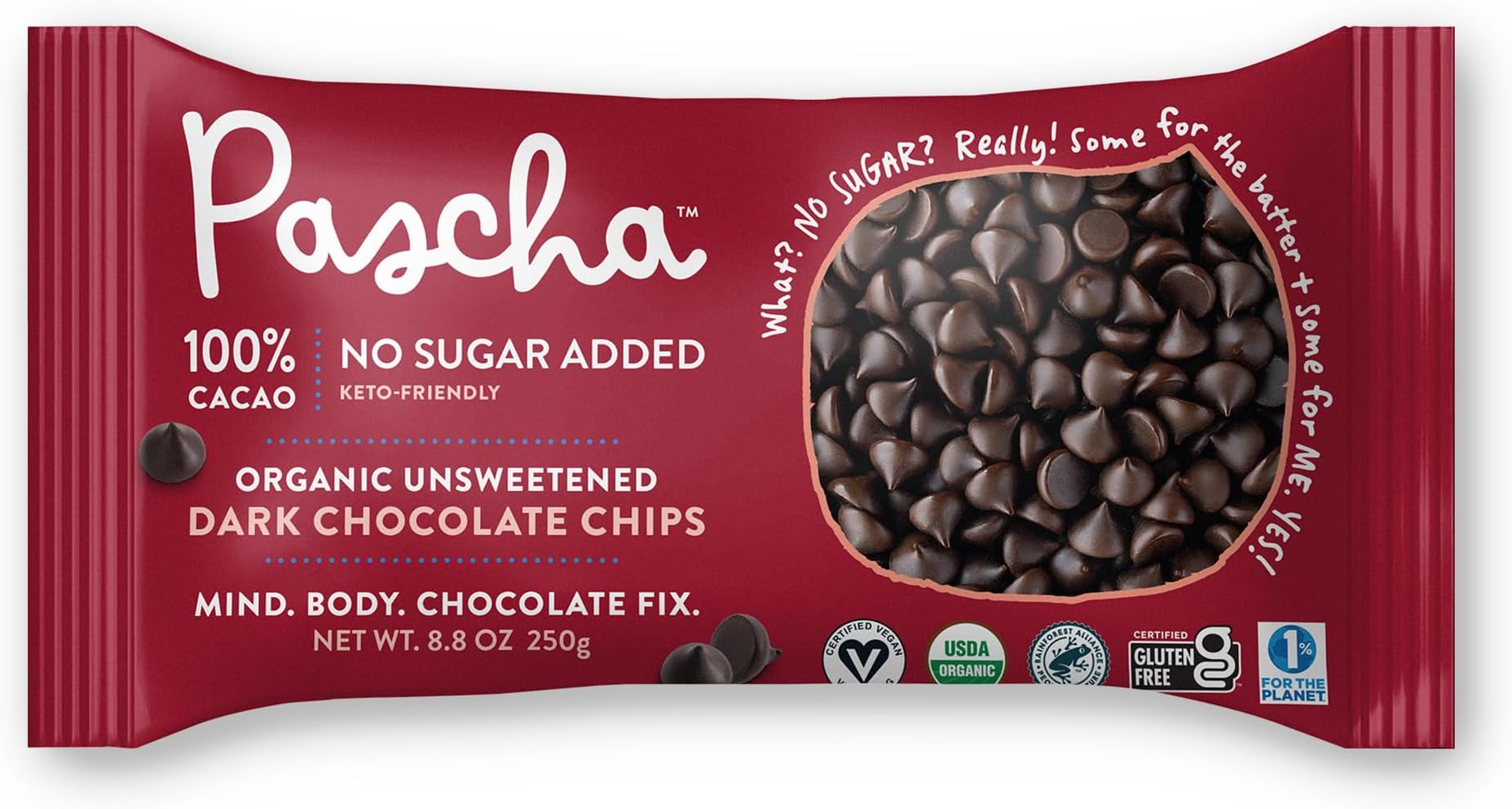 Pascha, Organic Chocolate Chips 100% Cacao Unsweetened, 8.8 Ounce