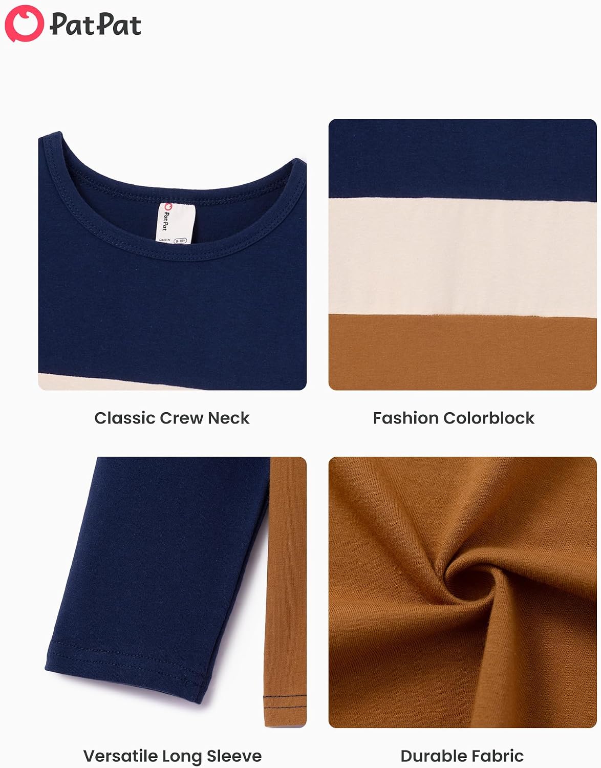 PATPAT Boys Long Sleeve T Shirt Color Block Tops Fall Clothes 7-16 Y