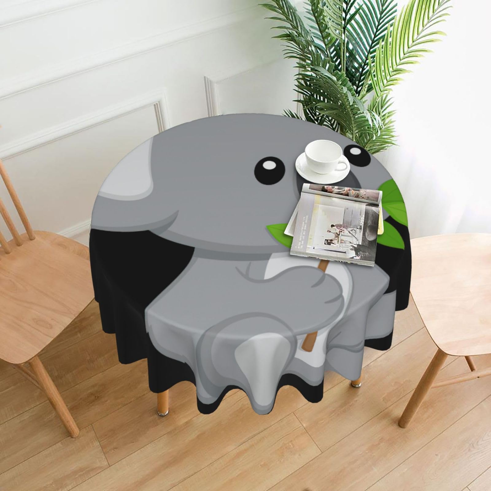 Uusnwaa Green Leaf Koala Print Round Tablecloth 60 Inch, Stain Wrinkle Resistant Washable Polyester Table Cover For Kitchen Party