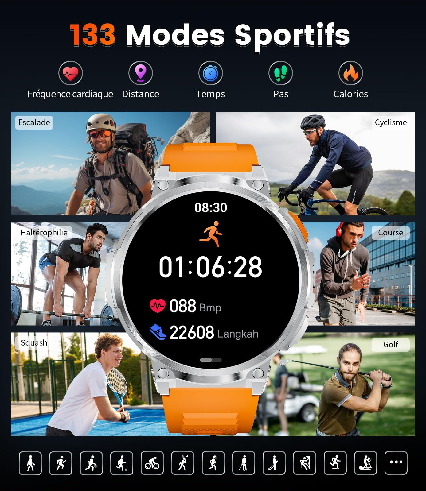 Montre Connectée Homme avec 1,85'' HD Grand Écran/LED Lampe/730mAh Batterie,Smartwatch avec 120+ Modes Sportifs,24/7 Moniteur de Fréquence Cardiaque et Sommeil,IP68 Étanche pour Android iOS,Argenté