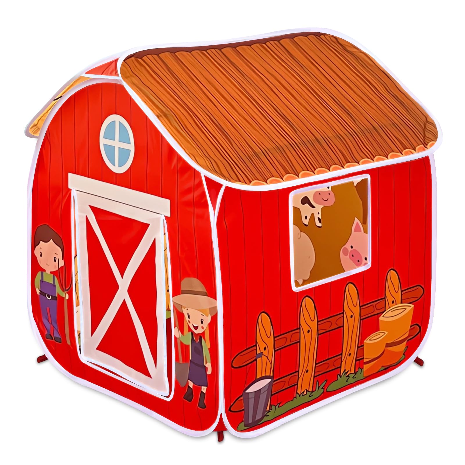 Kids Play Tent, Pop Up Barn for Kids, Indoor Outdoor Folding Portable Playhouse for Boys and Girls