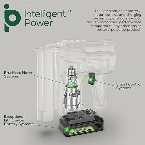Miniatura 2 de Greenworks Clavadora sin escobillas de 24 V 18 GA, pistola de grapas inalámbrica, solo herramienta
