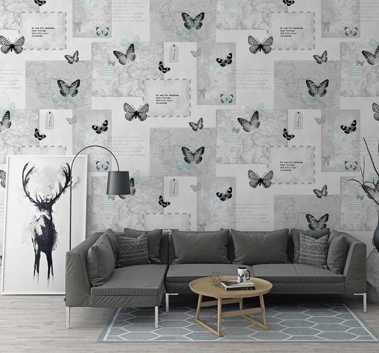 XLMING Hand Drawn Vintage Poster Butterfly Art 3D Wallpaper Luxury Home Dining Decor Paste Sofa Living Room The Wall for Bedroom Mural-200cm×140cm
