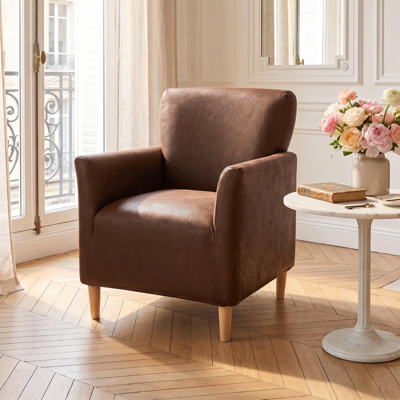 LiveGo Stretch Banquet Armchair Slipcover, Knit Chair Covers with Arms, Non-Slip Waterproof Chair Slipcover for Living Room, Office, Reception, and Pet-Friendly Furniture Protector (Coffee D) โ image 1
