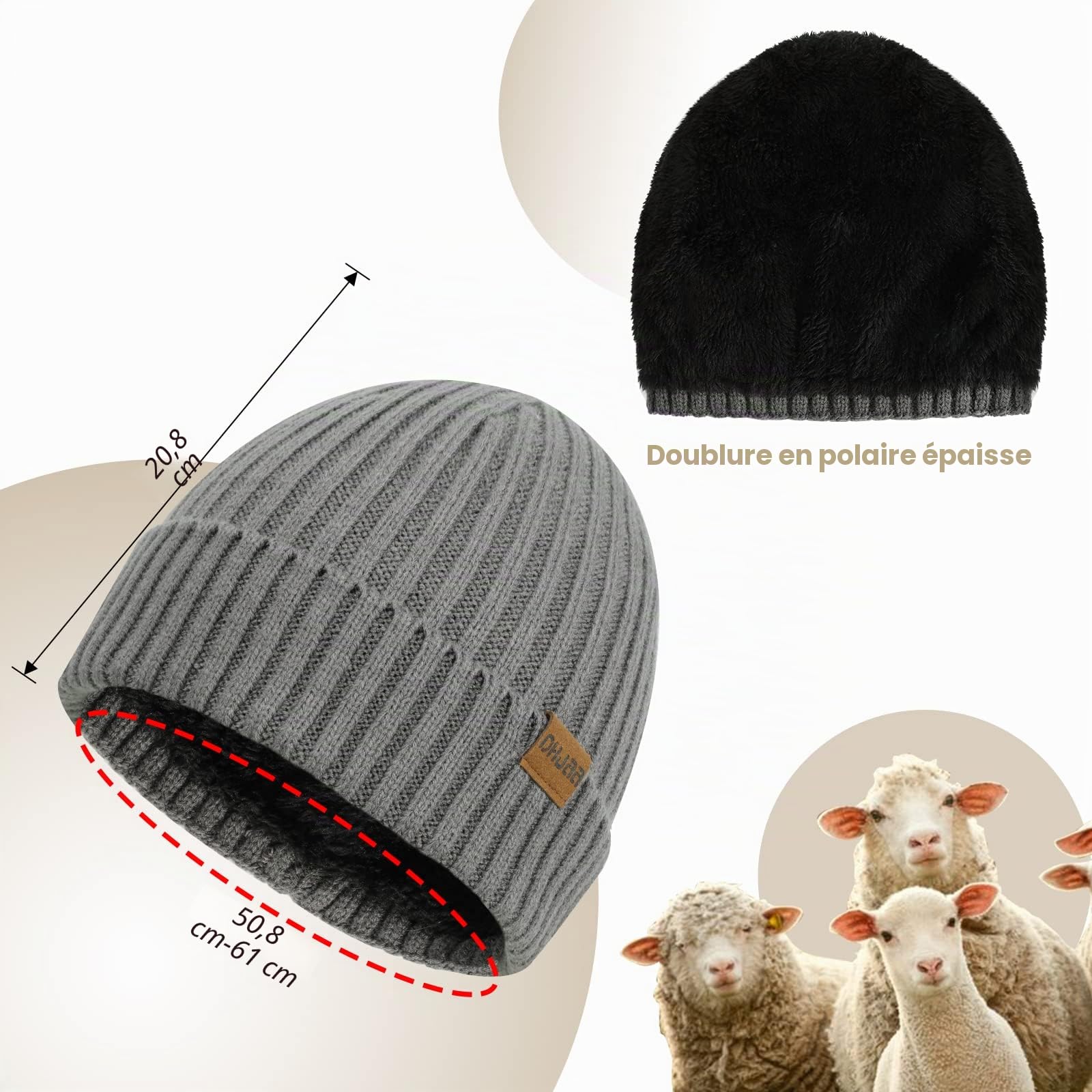 TAGVO d'hiver Bonnet écharpe Gants 3 en 1,Tricotés Echarpe, Gants et bonnet homme Hiver, Molleton Doux Chaleureux Doublure Extensible Bonnet Echarpe Gants d'écran Tactile pour Homme et Femmes Sports