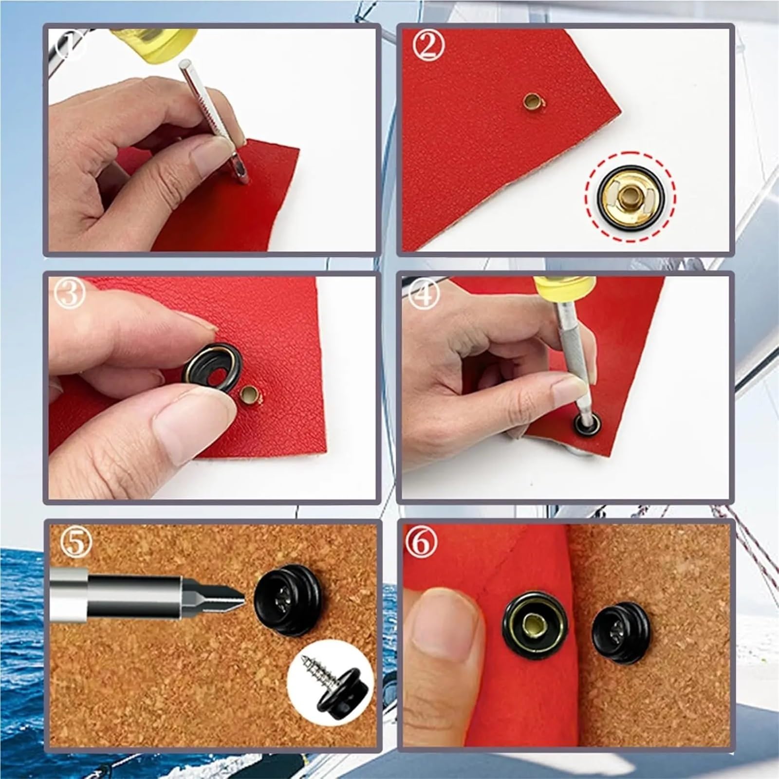 Juego de 50 broches lona grado marino 3/8" y herramienta cierre a presión for tapicería cubierta barco con 2 herramientas ajuste