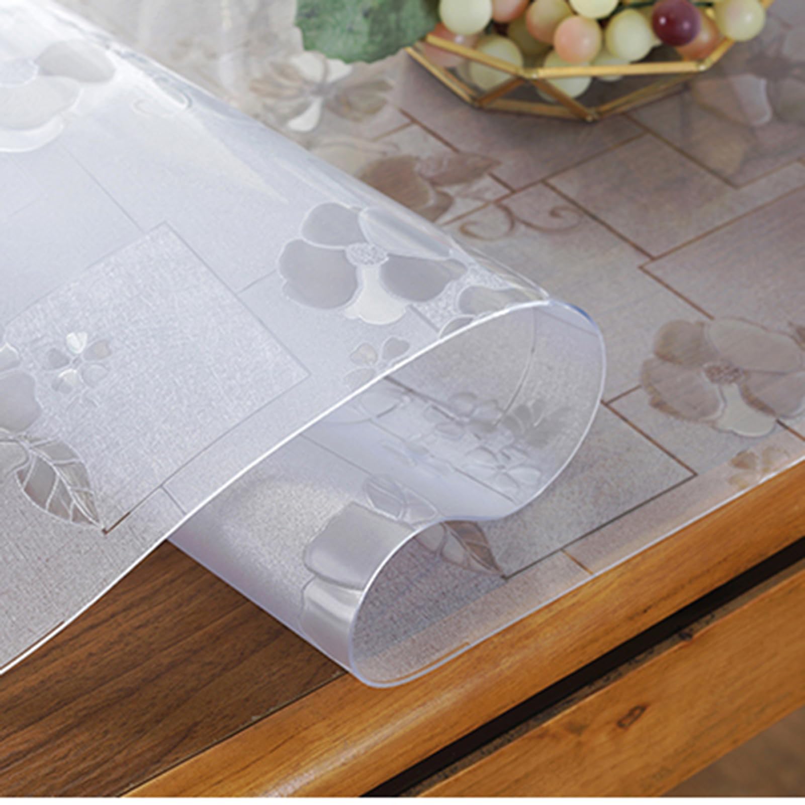 Tischschutz mit Blumen Bedruckt Dicke 1.5mm,Transparente Matt Tischfolie abwischbar,Gefrostet Tischdecken rutschfeste,Schreibtisch Ölbeständig,Tischmatte Durchsichtige Wasserdicht (A,70x120cm)