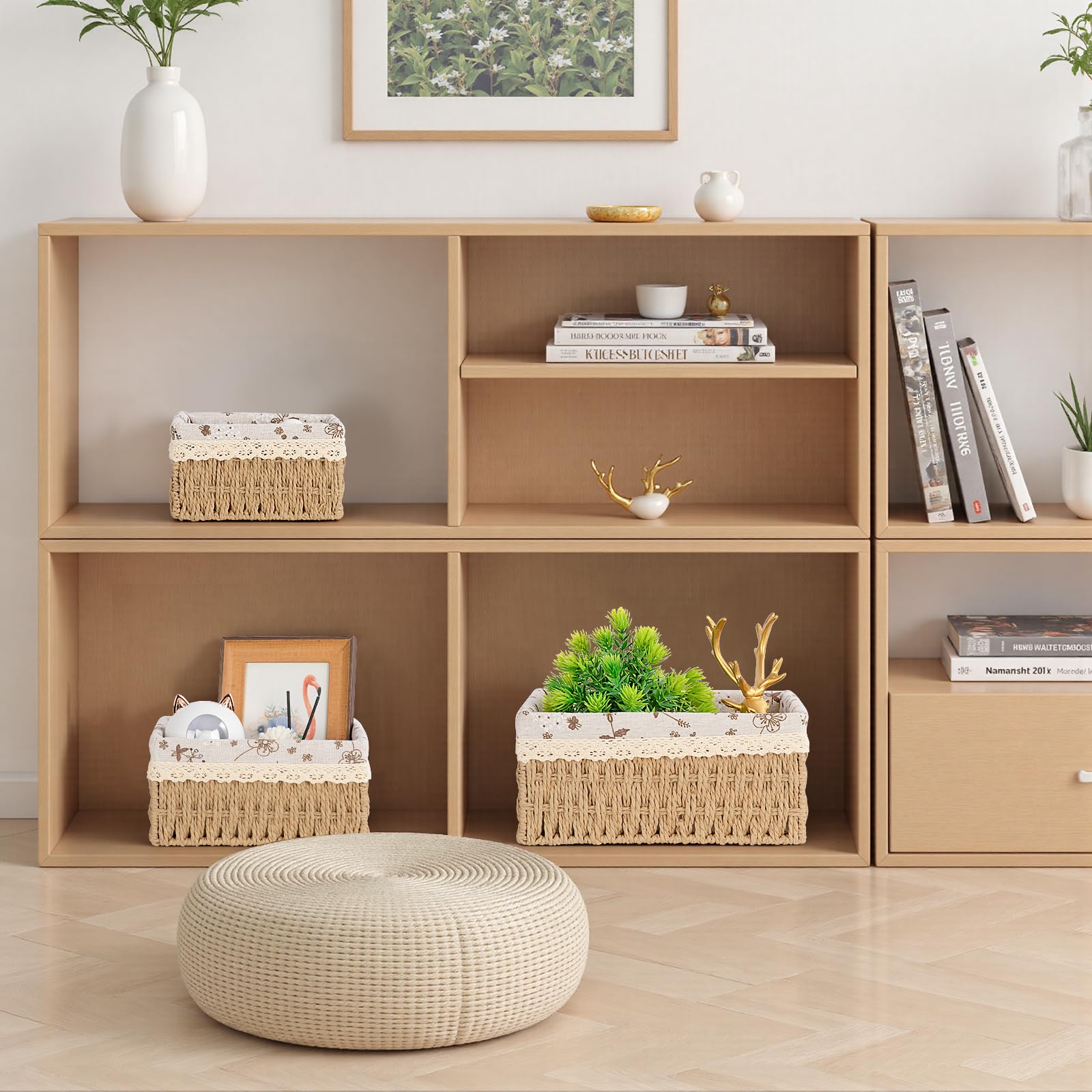 Lot De 2 Paniers Rangement Salle De Bain En Osier Avec Doublure - Bohème Empilables