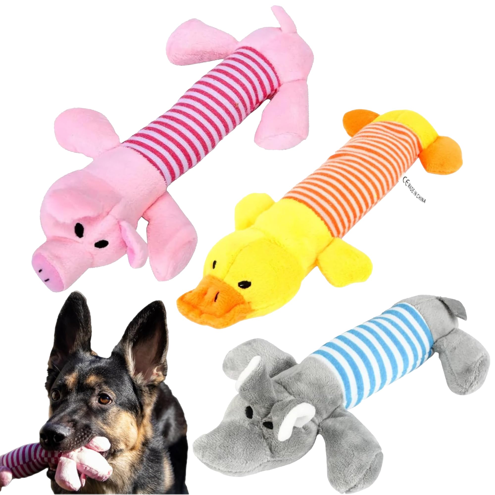 Mythonic 3-Pack Plush Dog Toy Set – Pig, Duck & Elephant – Soft, Durable & Adorable Stuffed Animals for Fetch, Chewing & Cuddling – Perfect for Small to Medium Dogs