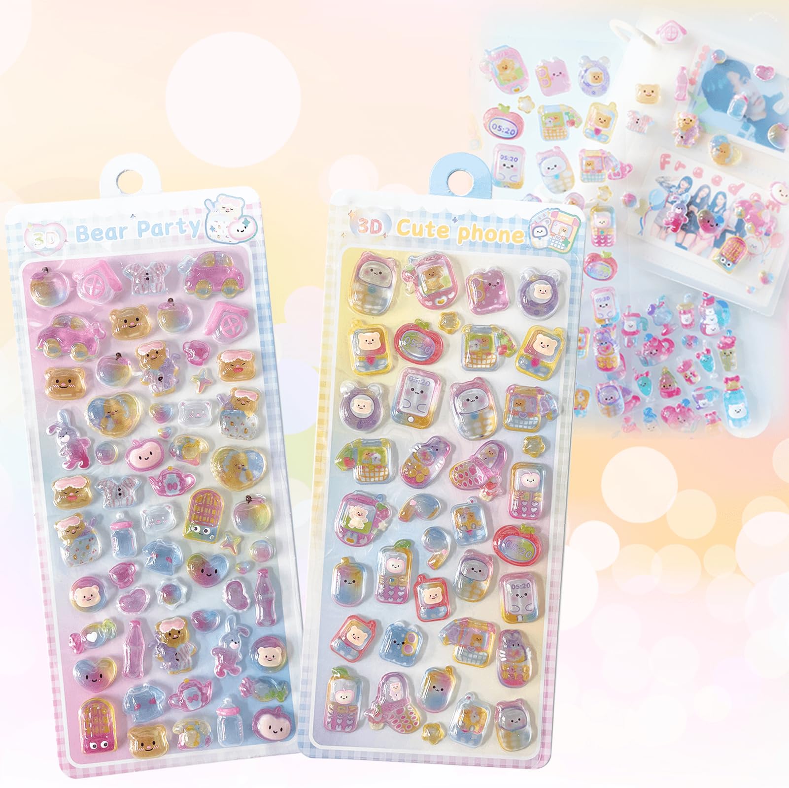 TattiOut 2026年新型更新中 シール ぷくぷく 2枚 中実【改良を重ねた 10種類以上】ぷっくり 立体 デコシール 3D ごほうび ステッカー うるつや ラメ付き 手帳デコ スマホケース うさぎ ねこ 猫 くま キラキラ 推し活デコ 女の子 子供 プレゼント 可愛い TO24FD0011 K型