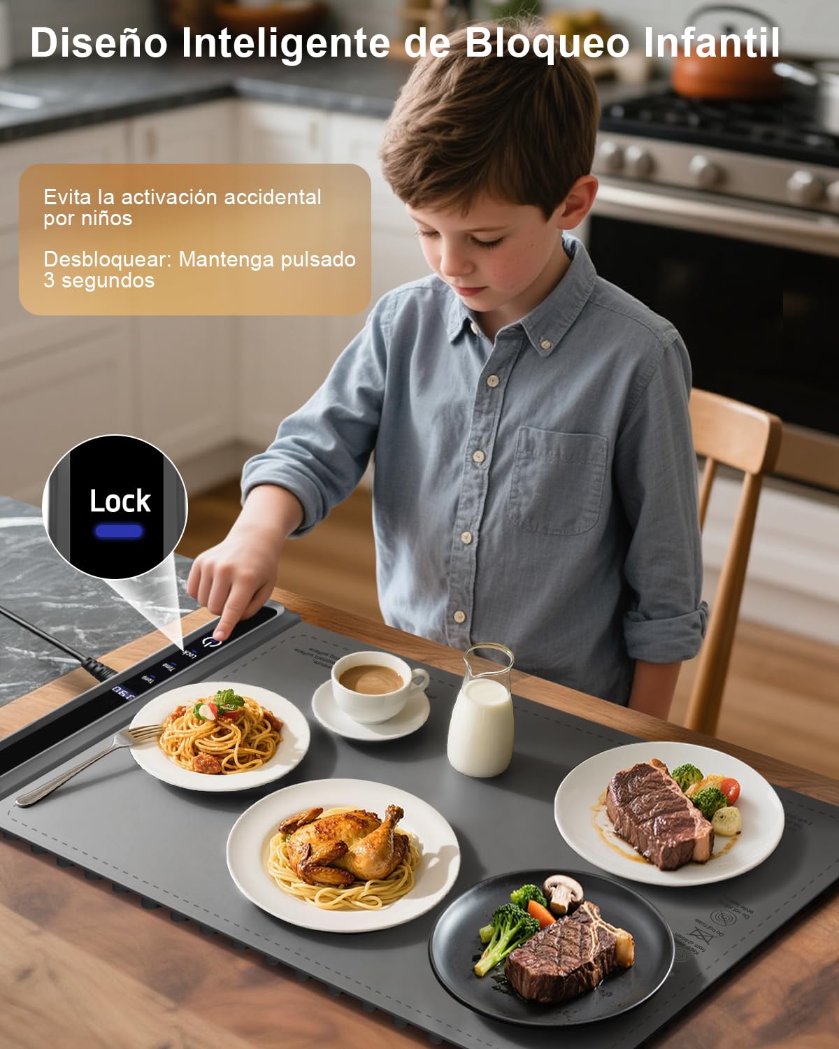 AUTOPkio Calienta Platos Electrico, Plegable Bandeja Calentador de Comida 300W Rápido Calentamiento con 6 Temperatura y 9 Temporizadores Auto-Apago, Bloqueo Infantil para Bufés, Familiare, Fiestas