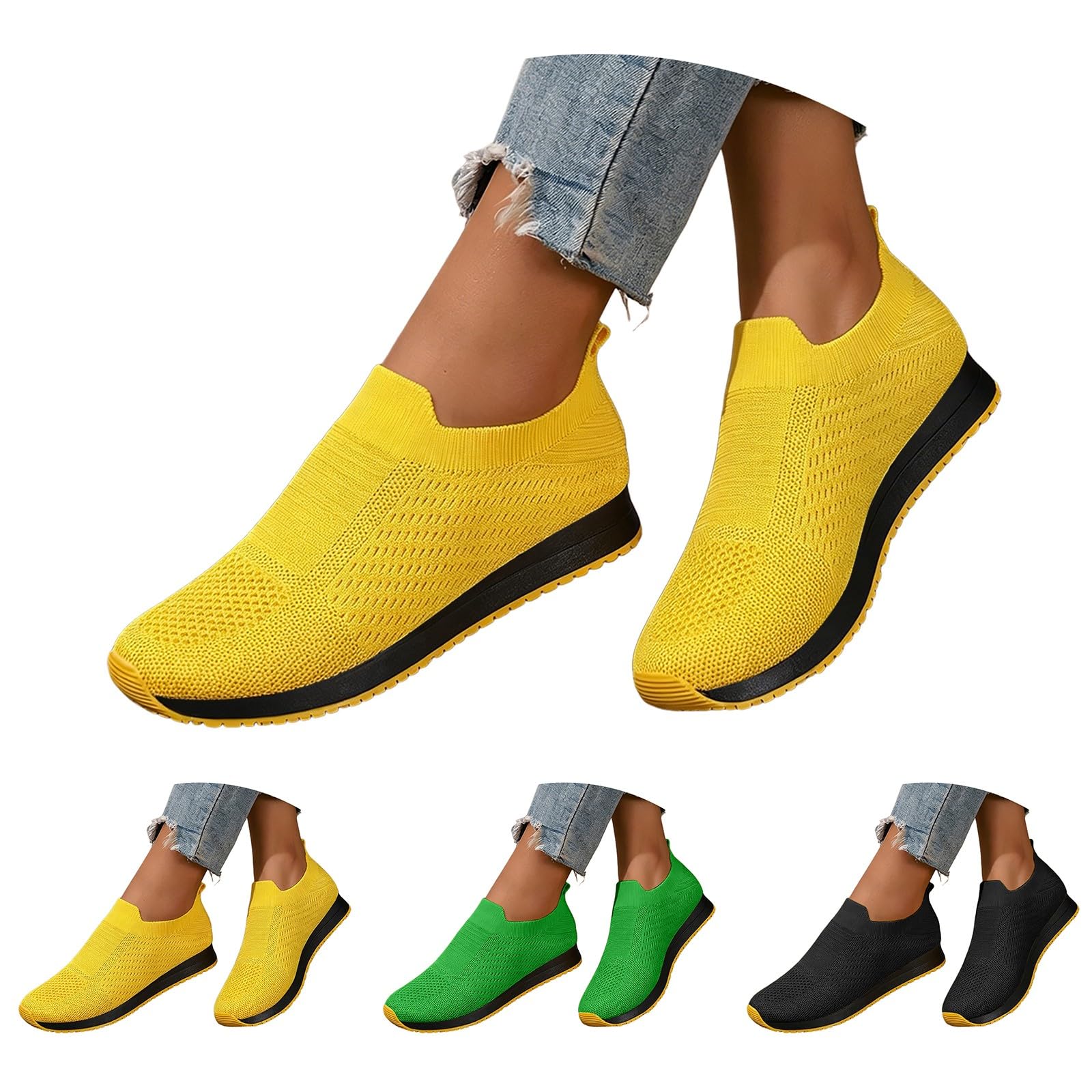 Generisch Scarpe da passeggio da donna, slip-on, larghezza H, in rete traspirante | Scarpe da ginnastica, comode scarpe sportive con supporto per l'arco, antiscivolo, leggere, per passeggiate e fitness