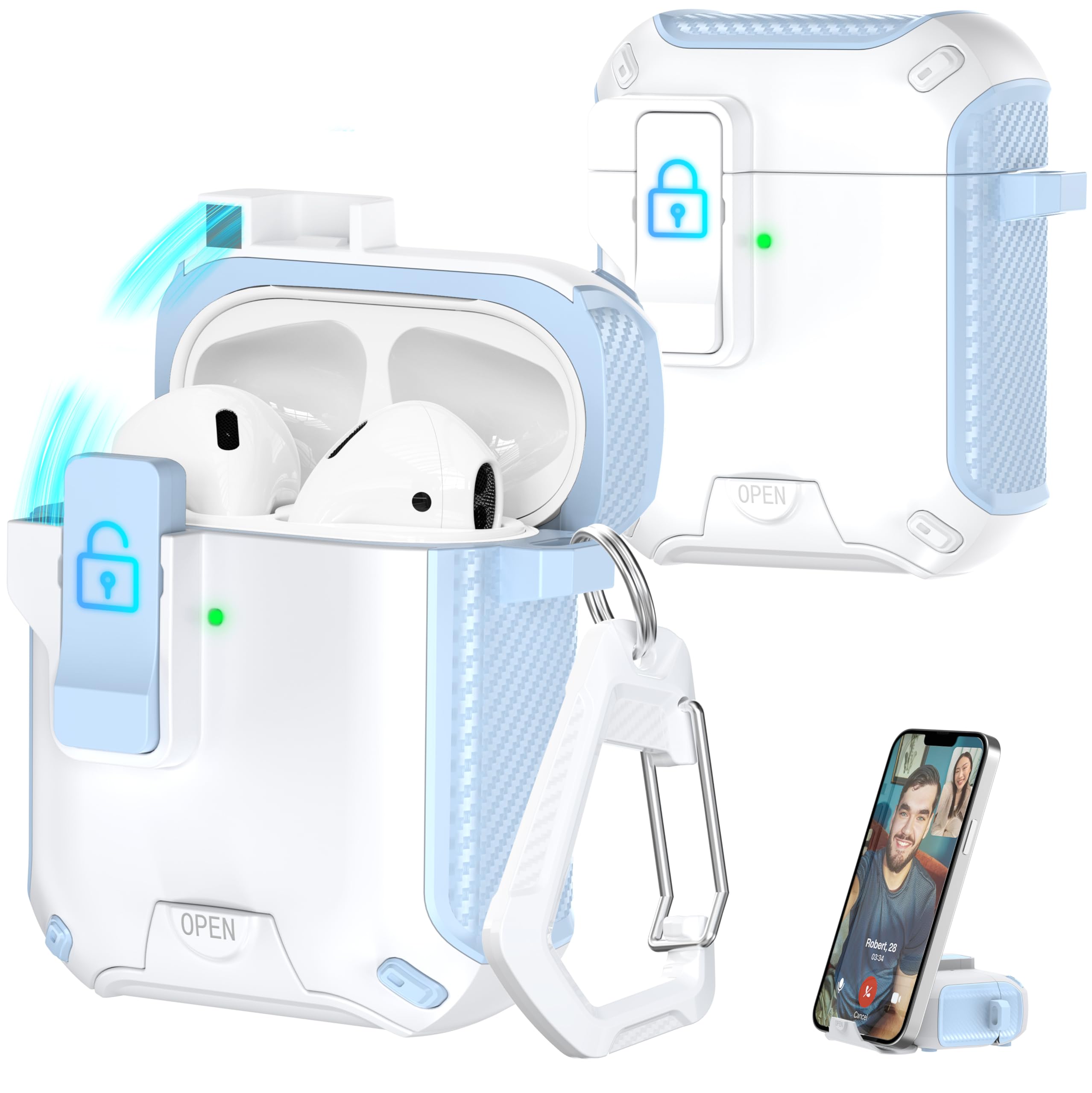 R-fun for AirPods 2 Case, Magnetic Automatic Lock with Cleaning Kit & Keychain, Compatible with AirPods 2nd/ 1st Generation (2019/2016), Full Drop