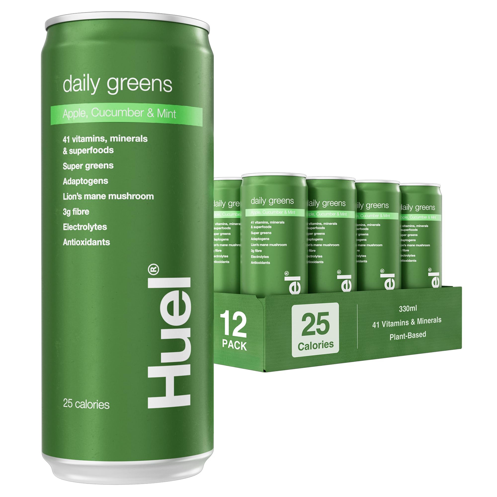 Huel Daily Greens Sparkling | 12x330ml Cans | Apple, Cucumber & Mint