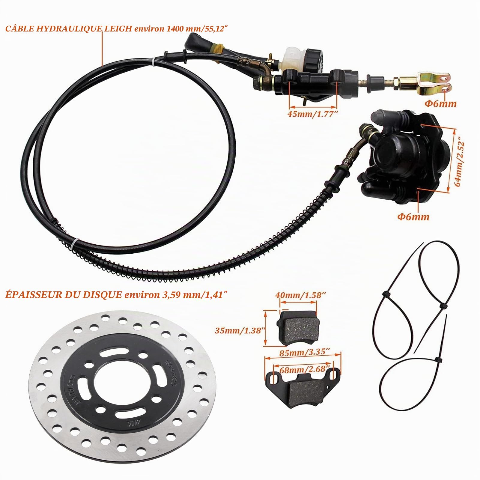 Kit de Frein à Disque Hydraulique, Système d'étrier de Frein à Disque en Métal Robuste Universel Professionnel pour à ATV Quad Go Kart