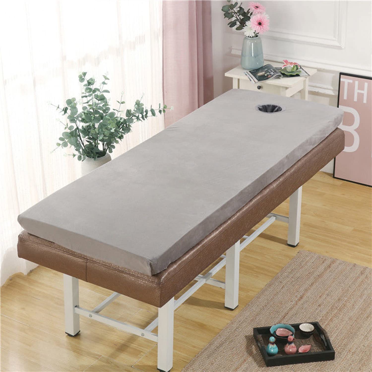 KKCD 6cm Thick Massage Table Mattress Protector Beauty Mattress Topper with Trapezoidal Head Spa Bed Mattress Pad with Breath Hole Sponge Bed Mattress Cushion for Lash Bed,Gray,70x190cm