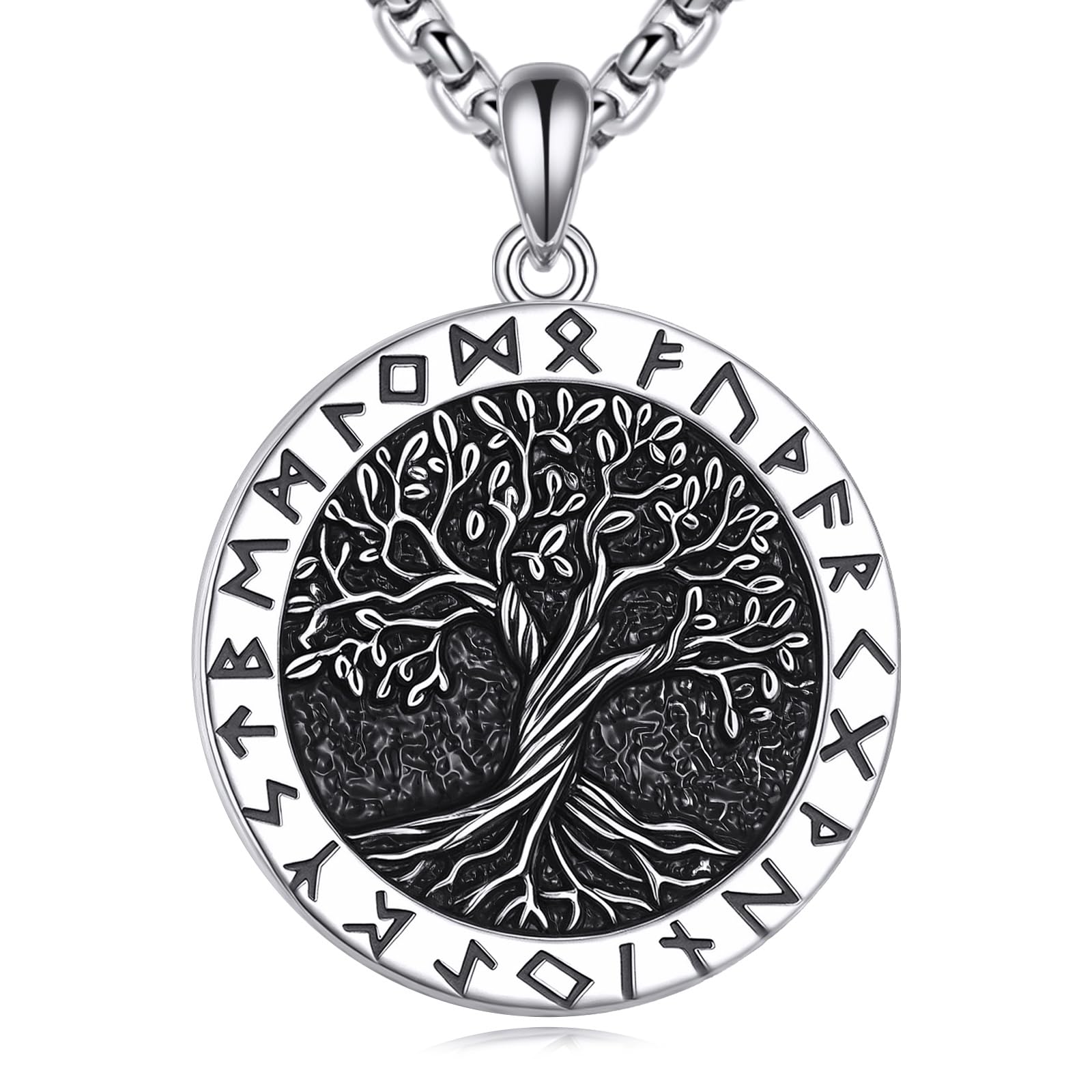 Viking Halskette S925 Sterling Silber Yggdrasil Halskette Viking Rune Baum des Lebens Anhänger Halsketten Nordische Heidnische Schmuck Geschenke für Männer Herren Väter