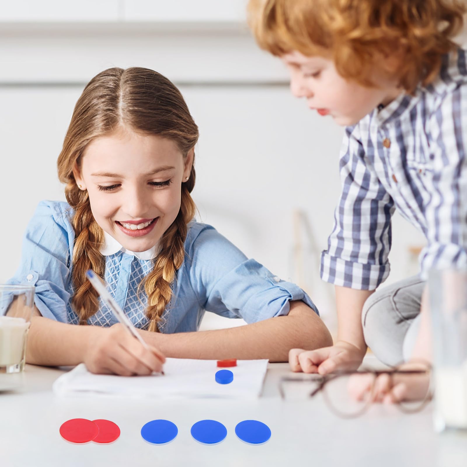Lot De 100 Jetons De Comptage Bicolores Rouge/bleu – Disques D’apprentissage Pour Addition, Soustraction, Tri – Avec Boîte De Rangement