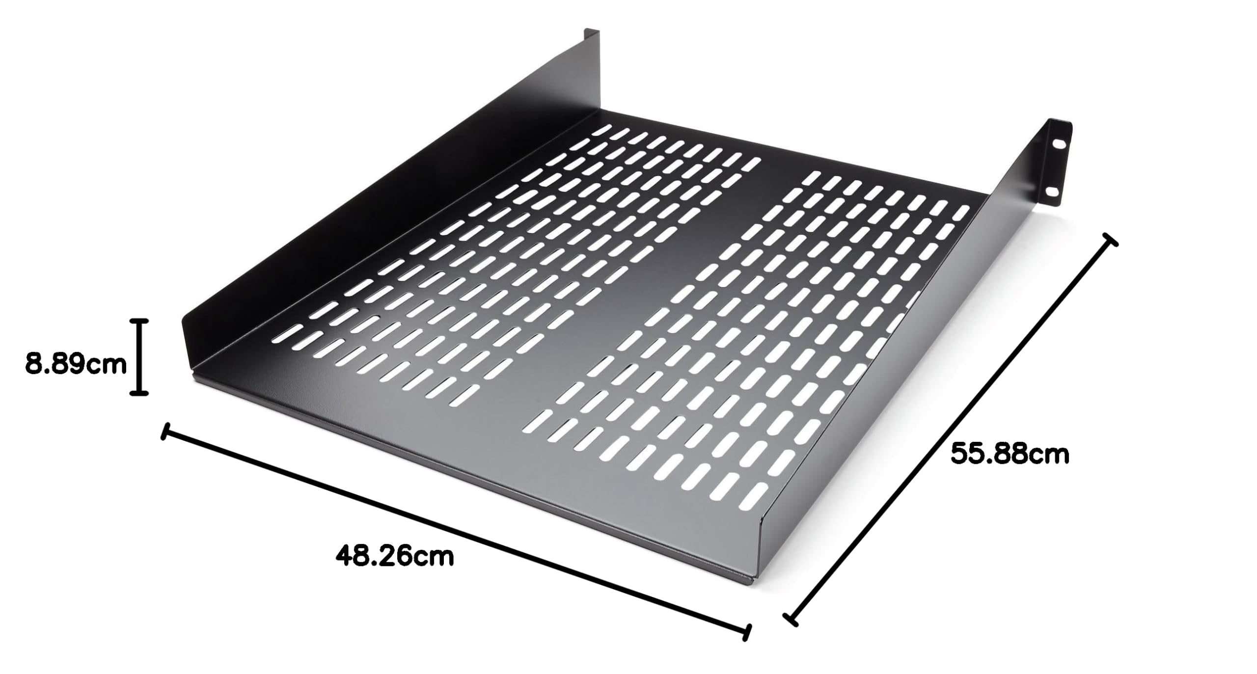 'StarTech. com Ripiano per armadio server rack universale montaggio 2U 22 in profondità fissa – 22 kg – Accessorio per rack (Nero, 22,6 kg, 55,88 cm (22), 48,27 cm, 56 cm, 8,8 cm
