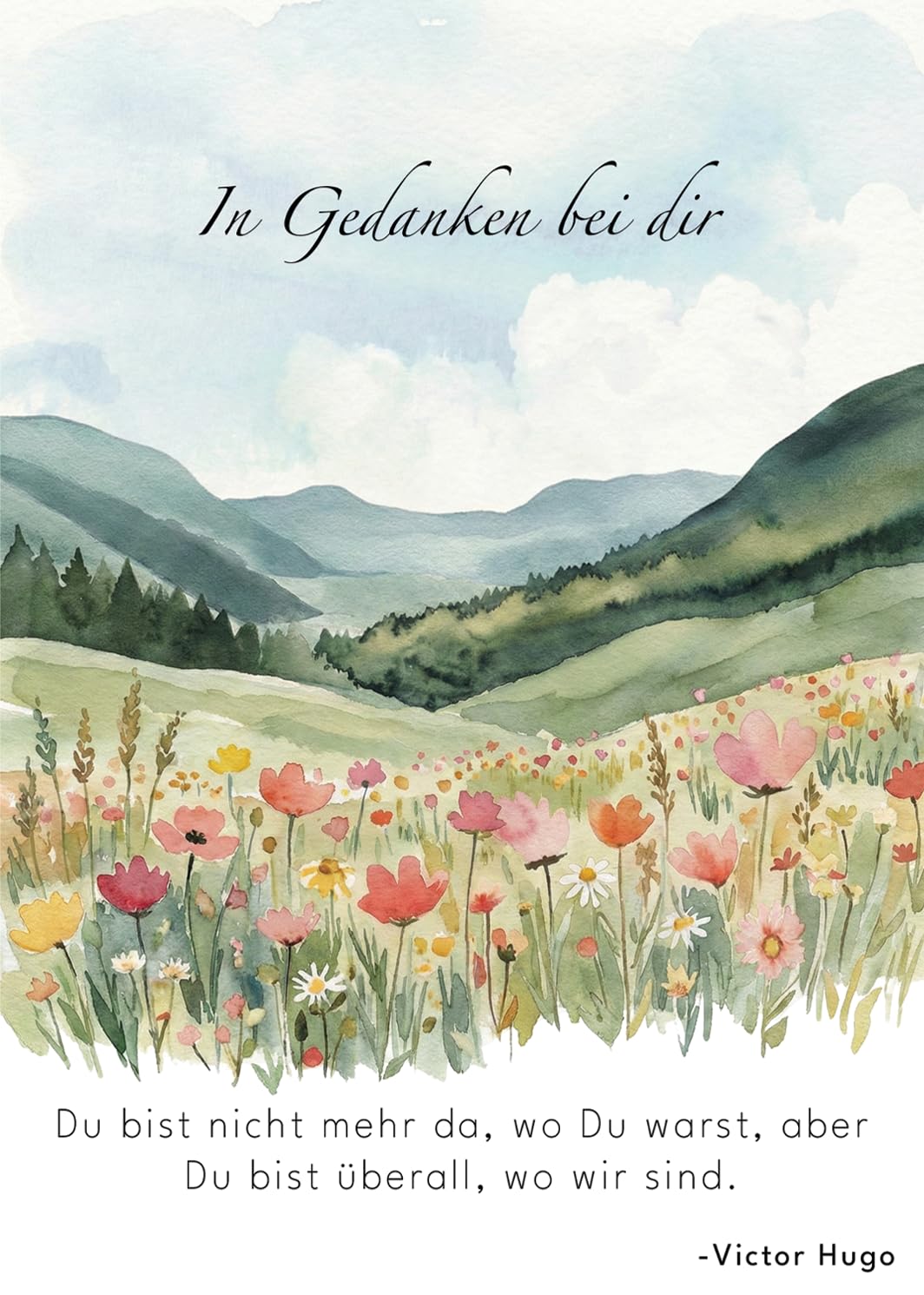 the lazy panda card company Biglietto di condoglianze con prato floreale e citazione Victor-Hugo 17 × 12 cm