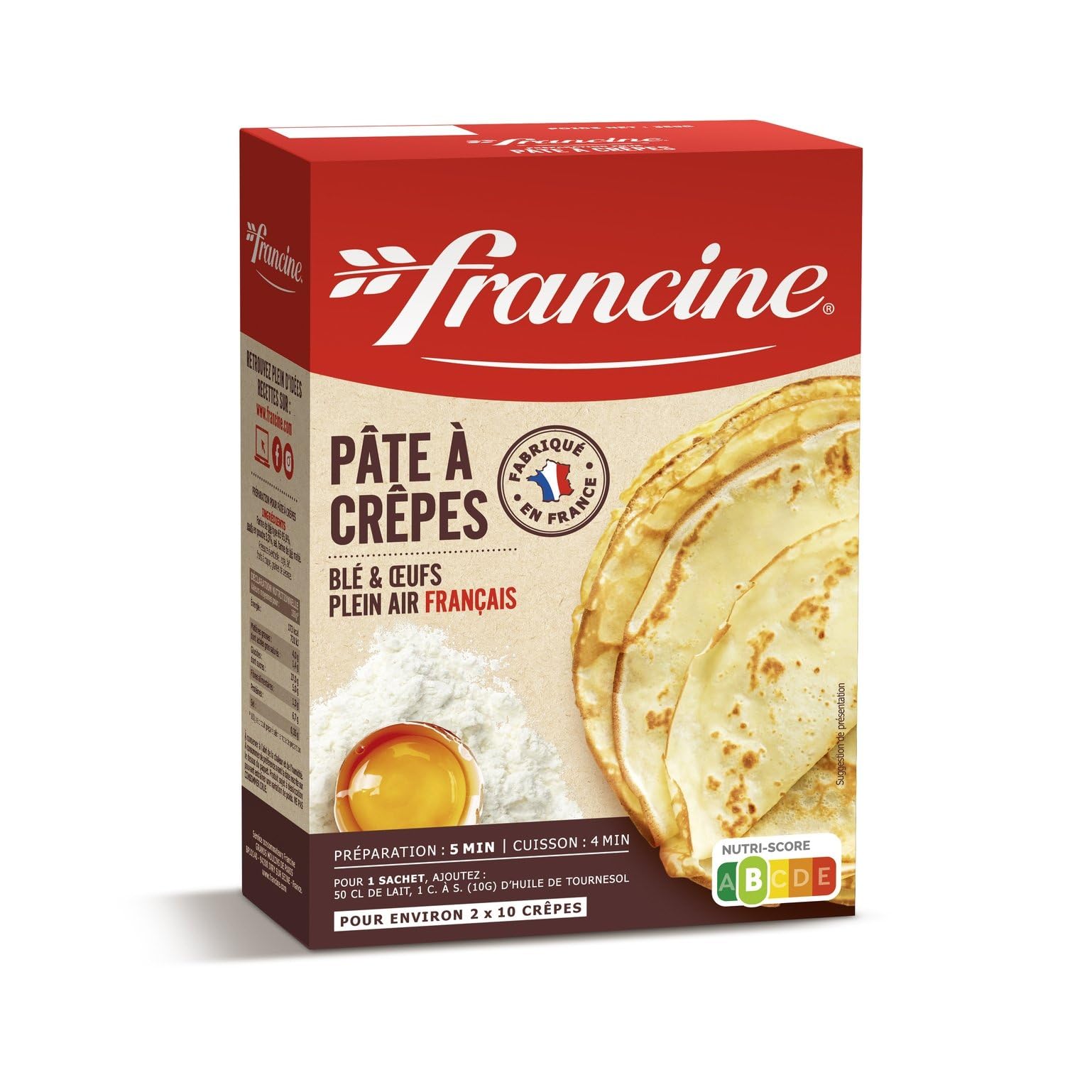 FRANCINE – Préparation Facile pour Crêpes Légères et Moelleuses, Format Pratique 2x190g - Le lot de 4