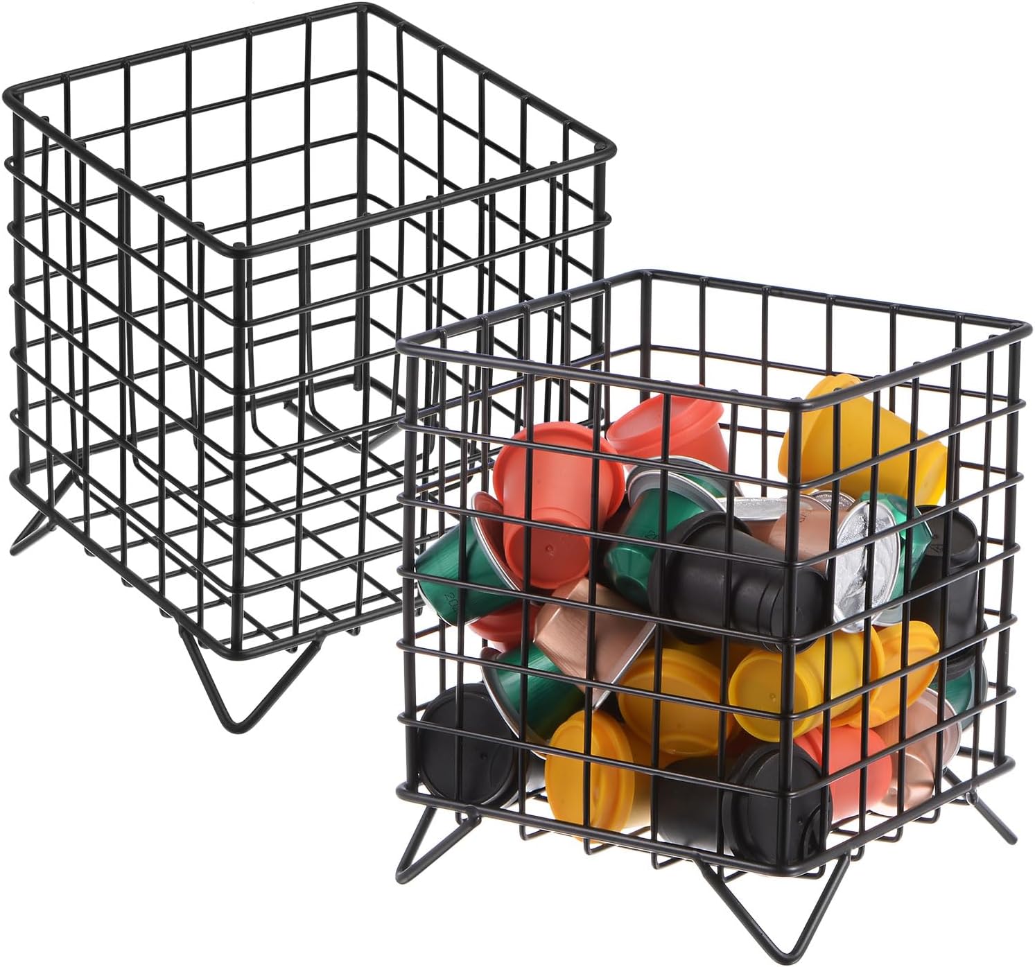 uxcell 2pcs Coffee Pod Holder, Metal K Cup Holder, Large Capacity Coffee Pod Storage Basket for Kitchen, Pantry, Office, and Cafe, Black