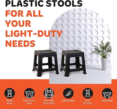 Miniatura 2 de Mintra Home - Taburetes de plástico ligeros, paquete de 2 (12.5 pulgadas de altura, verde lima)