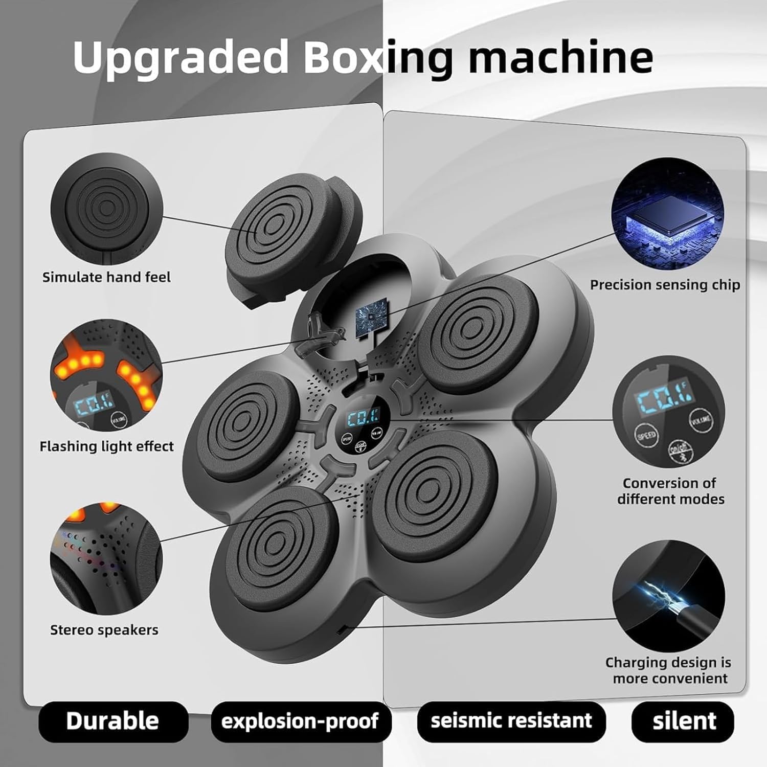 Music Boxing Machine, Musik Boxmaschine Bluetooth mit 2 Sätzen Boxhandschuhen für Erwachsene und Kinder, Boxausrüstung mit 5 Modi, 9 Stufen Geschwindigkeit,Boxmaschine geeignet für Heimtraining und St