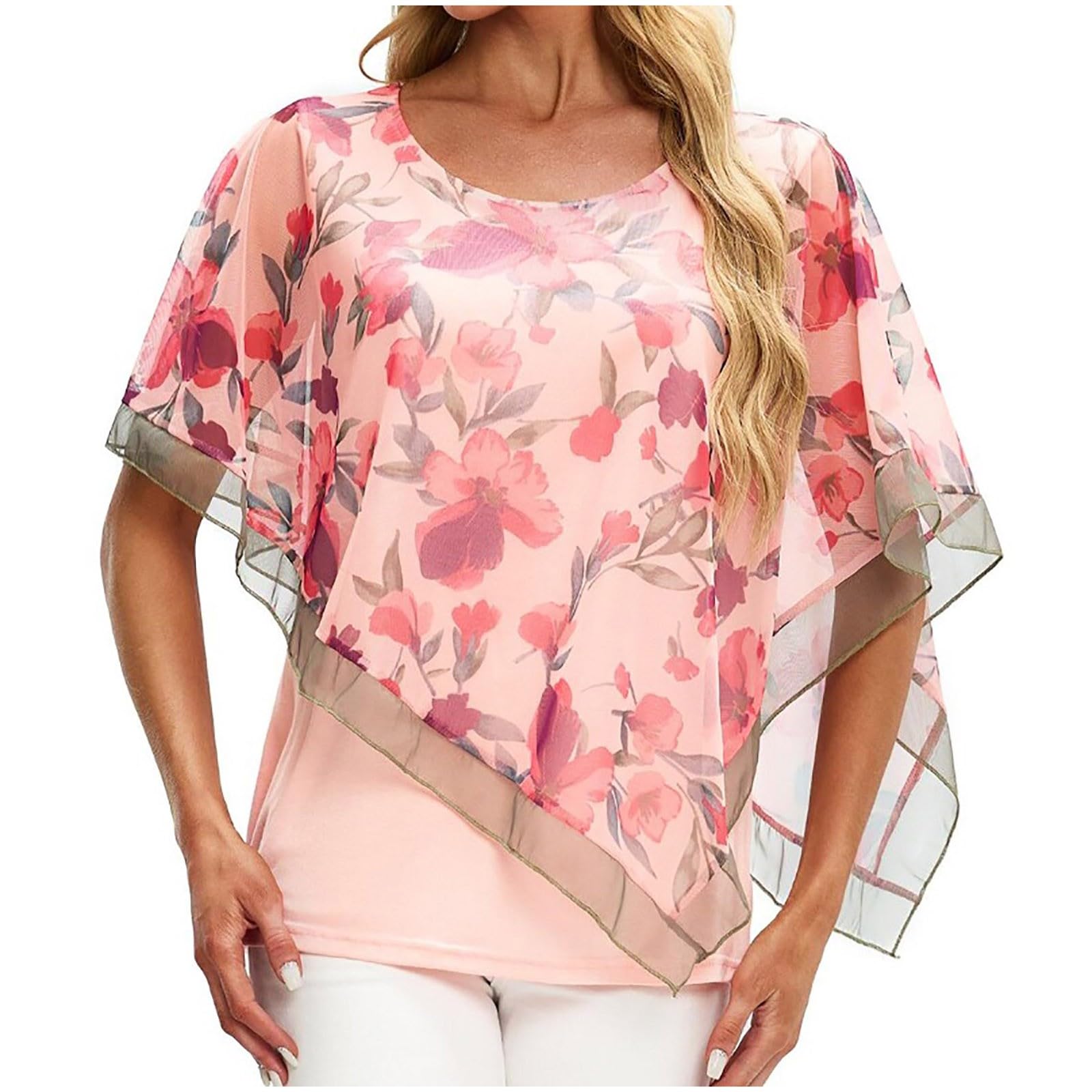 NUSGEAR Camiseta de Manga Corta Mujer Moda Malla Estampado Camisa Fiesta Verano Casual Suelto Cuello Redondo Tops Blusa Elegante T-Shirt Original tee Camisetas 2024
