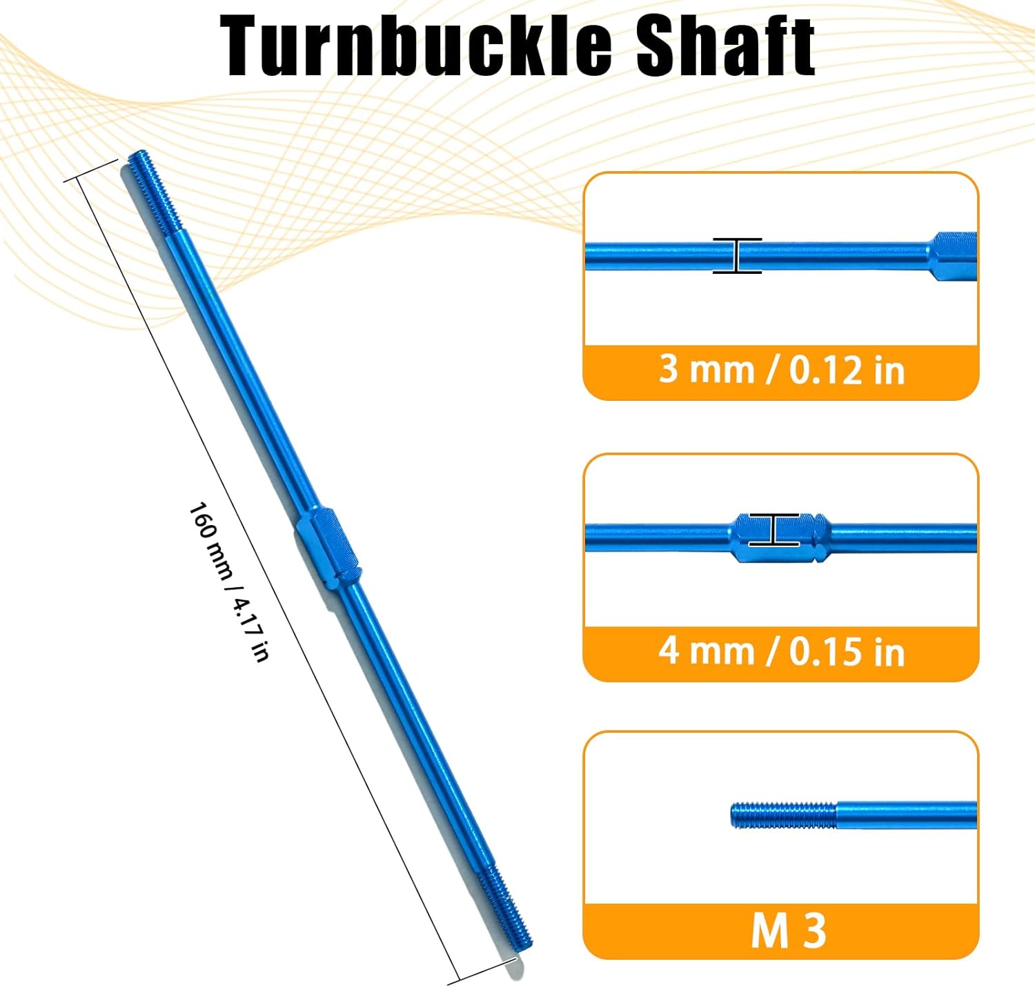 3x106mm Aluminum Alloy Turnbuckle Shaft with M3 Threads, Push Rod Tie Rod Linkage Replacement for #54756, Compatible with 1/10 Tamiya RC Crawlers Trucks On/Off-Road Buggy Upgrade (Blue)