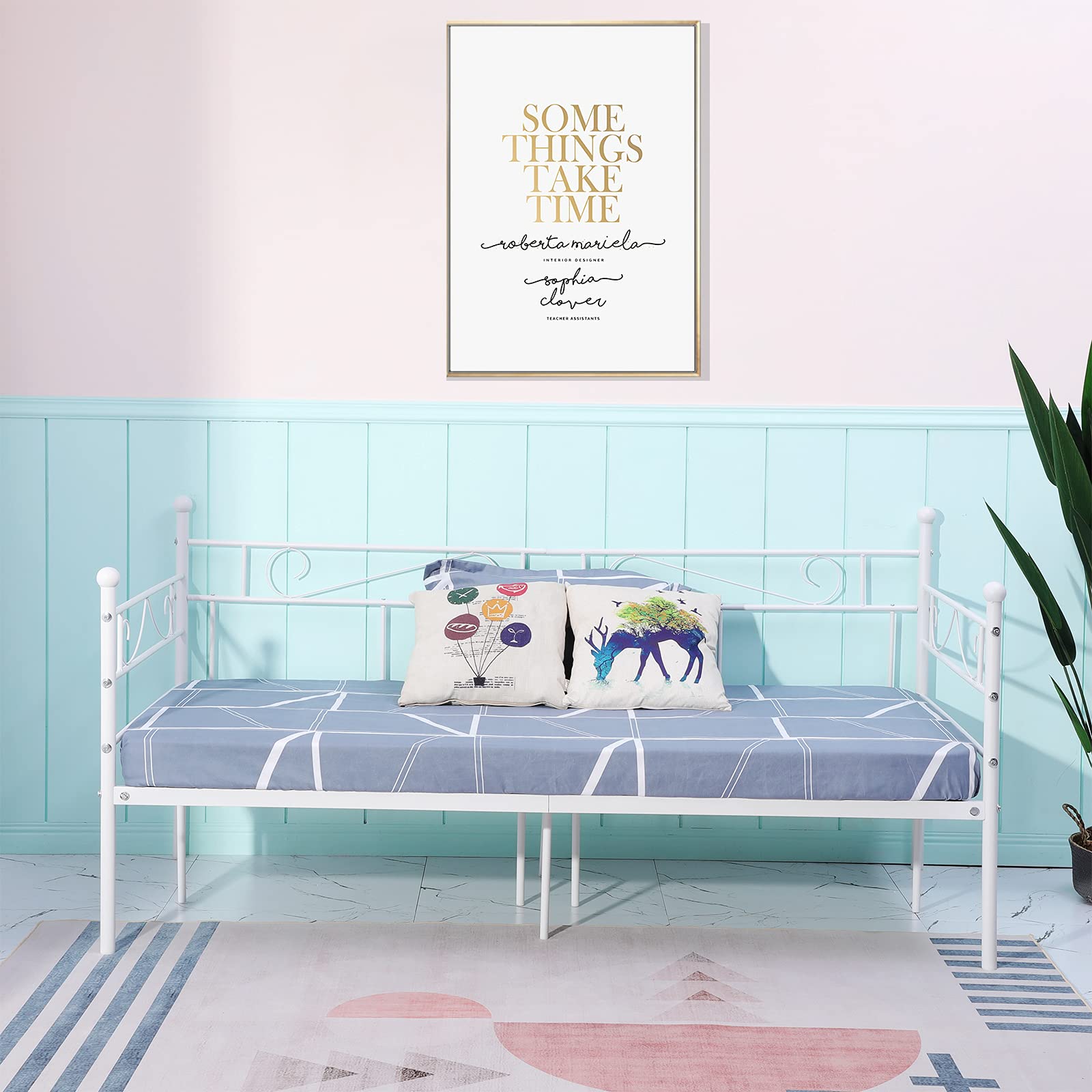 setsail Full Metal 3ft Single Day Bed Frame Guest Sofa Bed Daybeds for Living Room Bed Room Fits for 90 * 190 cm Mattress Beige