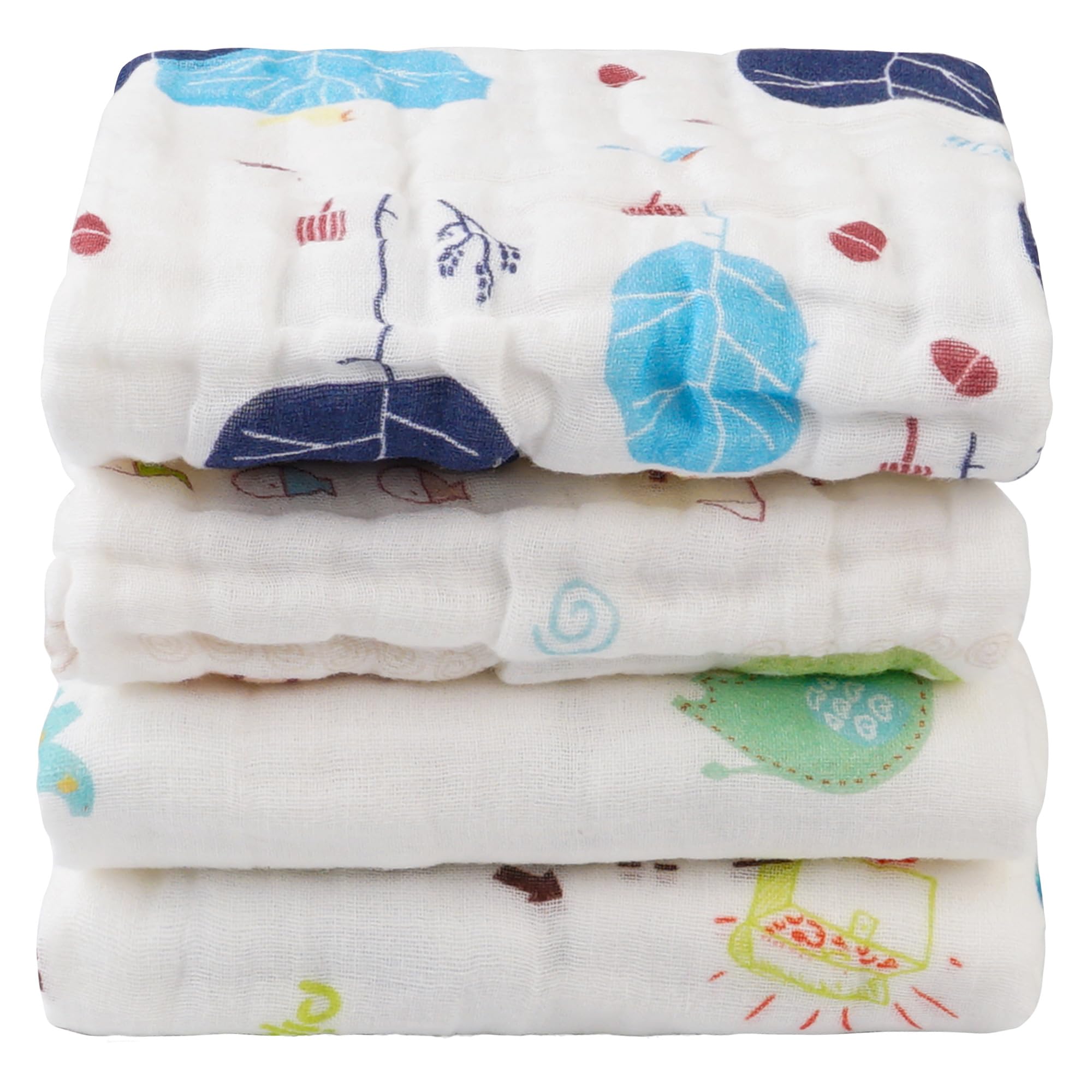 Softan - Toallas de muselina para bebé, 100 % algodón, 6 capas, toalla de baño súper absorbente o paños para eructos para bebé, gran regalo para recién nacido, 10 x 20 pulgadas, paquete de 4, zorro y