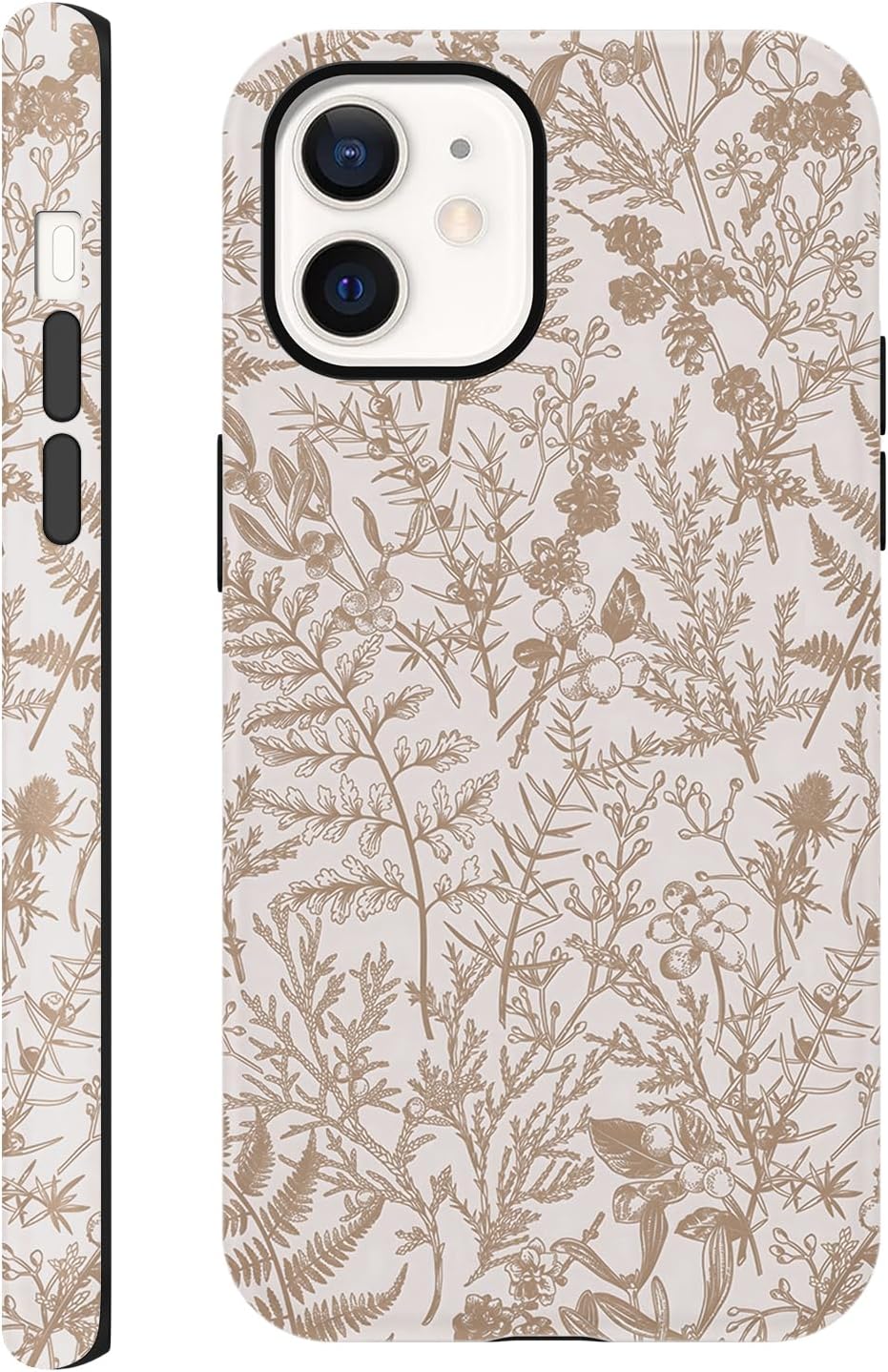Cute Retro Brown Flower Phone Case for iPhone 12 / iPhone 12 Pro Case 6.1", Aesthetic Vintage Floral Pattern Design Grey Matte Cover Shockproof Soft TPU Hard PC Protection Girls Women Funda