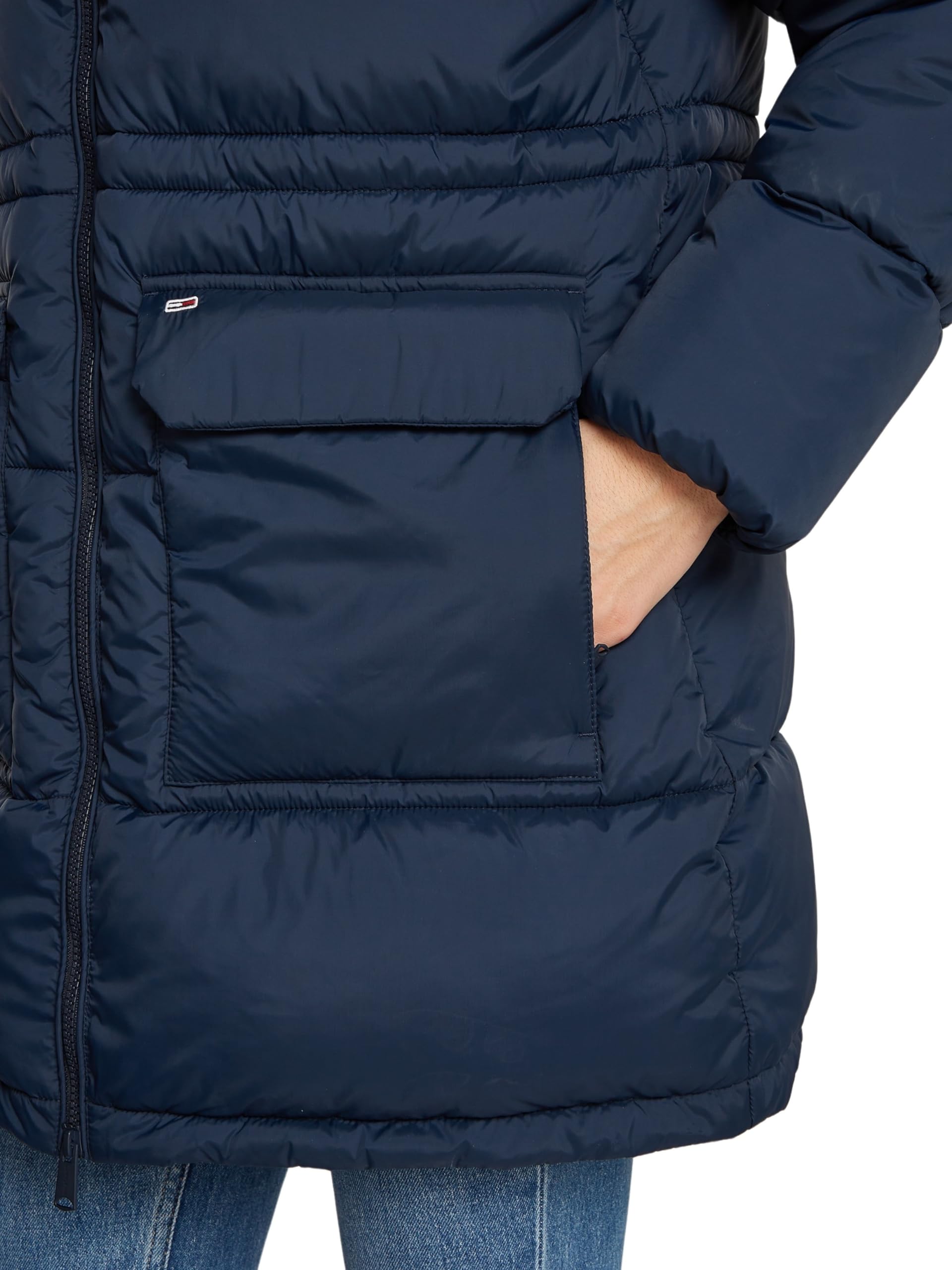 Tommy Jeans Damska kurtka puchowa TJW MIDI ASPEN PUFFER DW0DW18842, niebieska (Dark Night Navy), L, Niebieski (Dark Night Navy), L