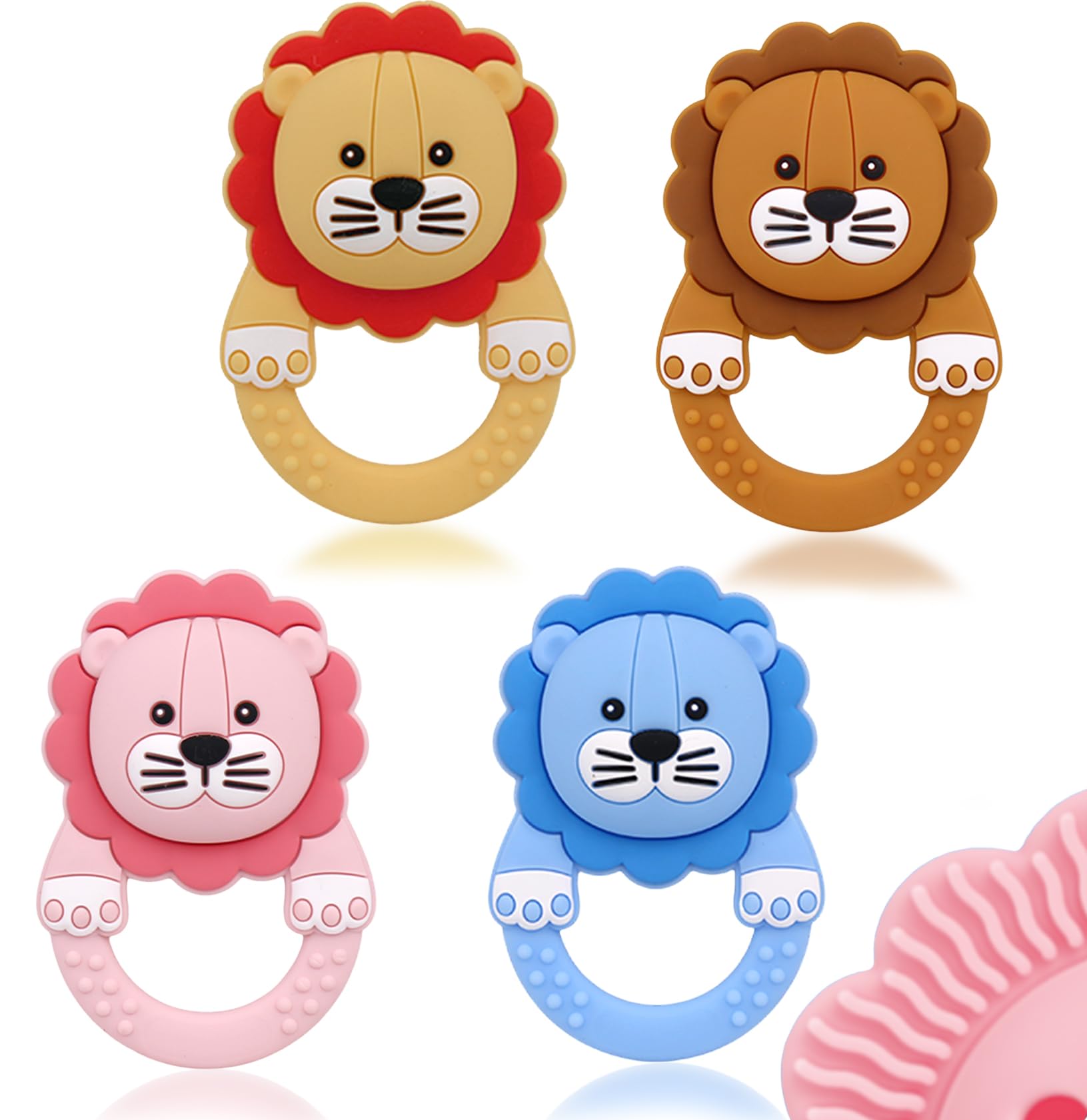 ABirdon Baby Teething Toys, 4PCS Silicone Chew Toys with Easy-Hold Handle & Bell