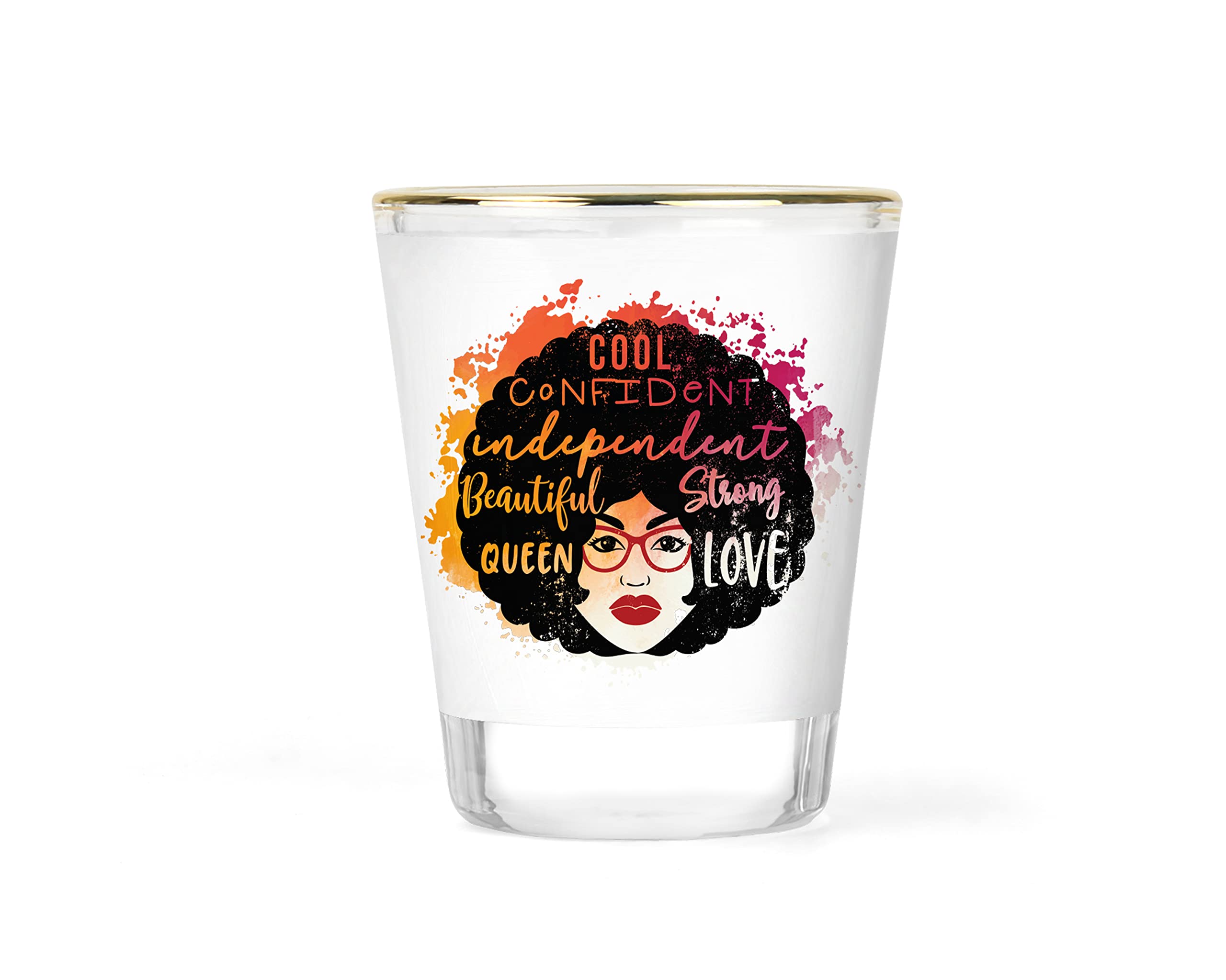 African American Queen Shot Glass Black History Shots Love Glasses Month Gift Gifts Idea Ideas Woman Barware Glassware Collectible Unique Novelty Keepsake 1.5 ounce Gold-rimmed Shooter Shotglass