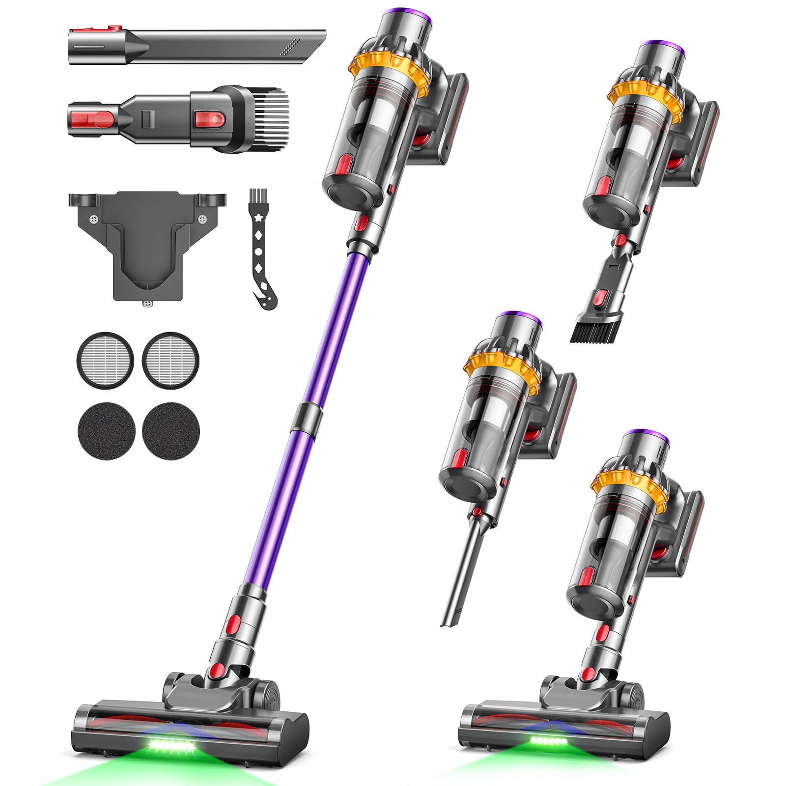 MAUOKE Cordless Sweeper Vacuum Cleaner, 550W/45Kpa/70Min, 6 in 1 Powerful Cordless Broom Vacuum Cleaner with LED Screen, Upgraded V Anti Tangle Brush for Pet Hair/Carpet/Hard Floors