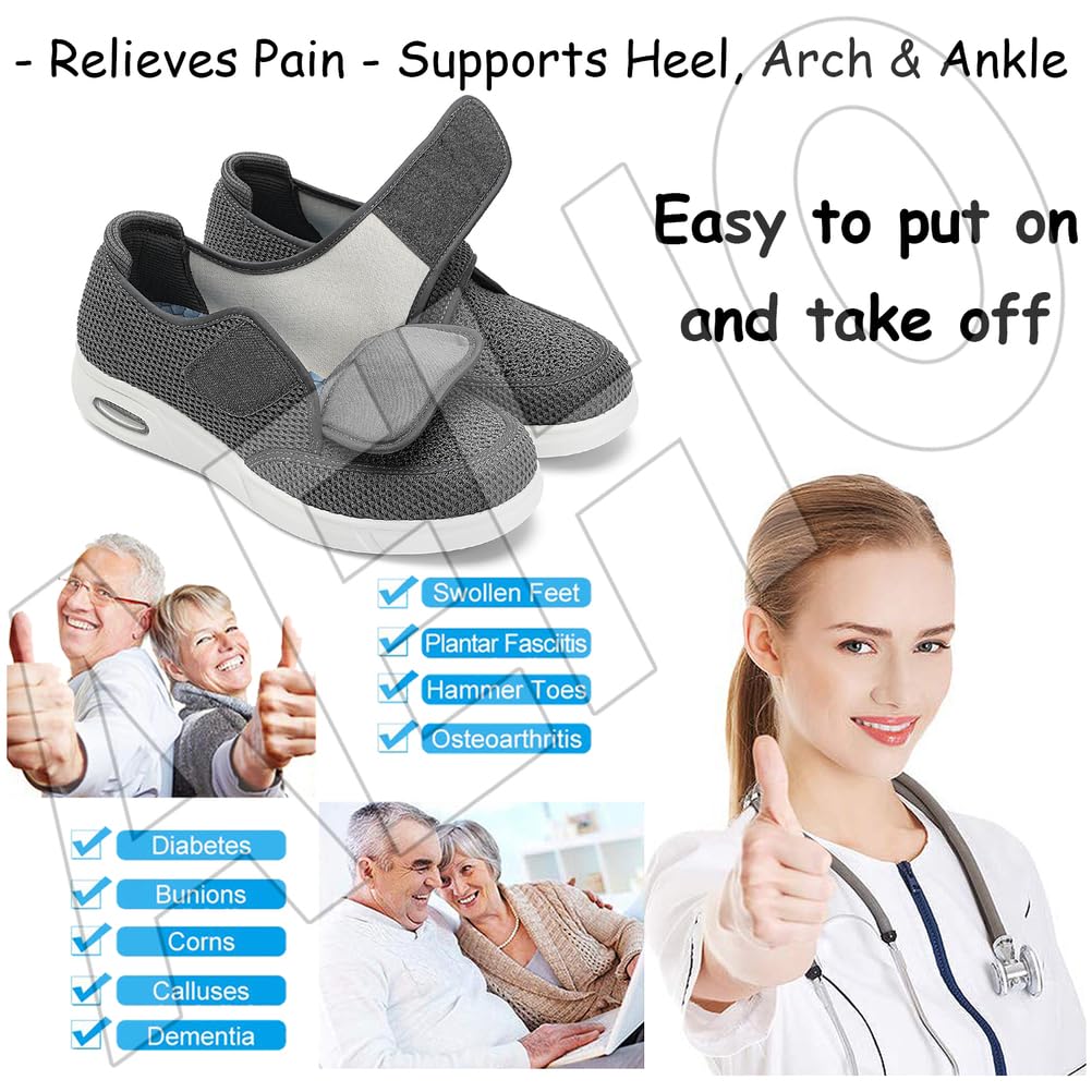 AEHO Basket Homme DiabéTique Chaussure orthopédique Homme Chaussures diabétiques pour Hommes Pieds Larges Baskets à Enfiler de Course Confortables Légères,Noir,42 EU