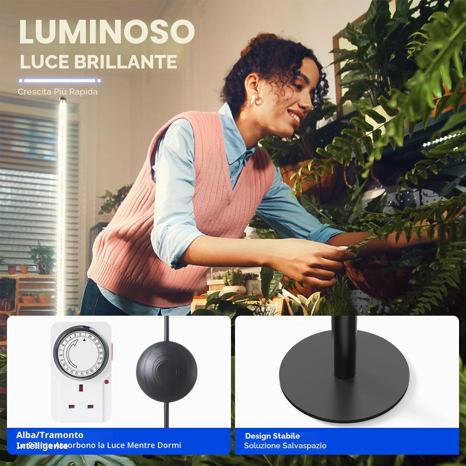 Barrina T10 Pro Lampada da Coltivazione Verticale a Stelo con Timer, 42W, 169 LED, Spettro Completo Luci da Coltivazione Verticali per Piante da Interno, Ampia Copertura, Altezza da 115cm a 165cm con