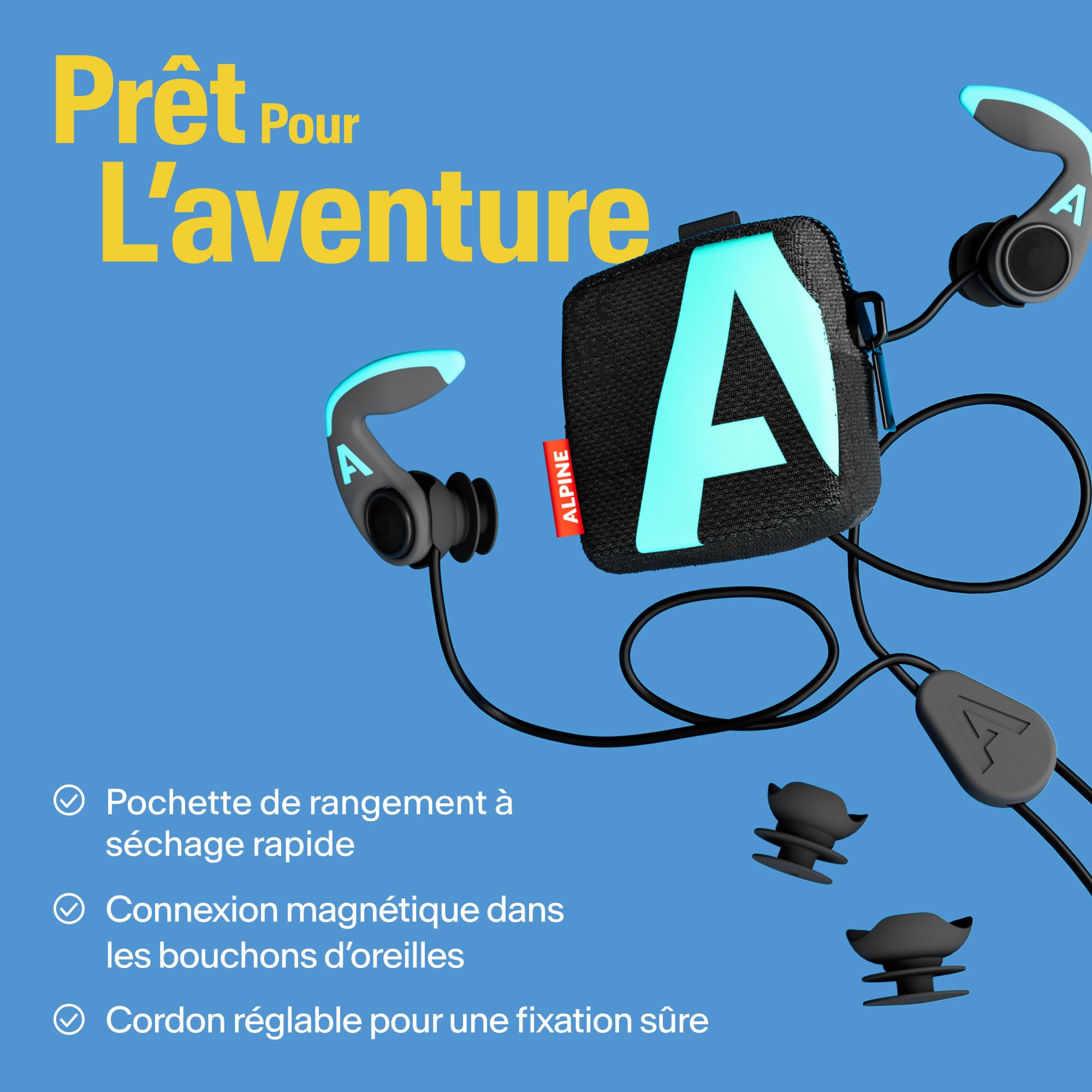 Alpine WaterSafe Pro - Bouchons d’oreilles pour la natation et le surf pour adultes - Étanches - Confortables - Restent en place - Pour les sports aquatiques - Réutilisables - Tailles M & L - 1 paire