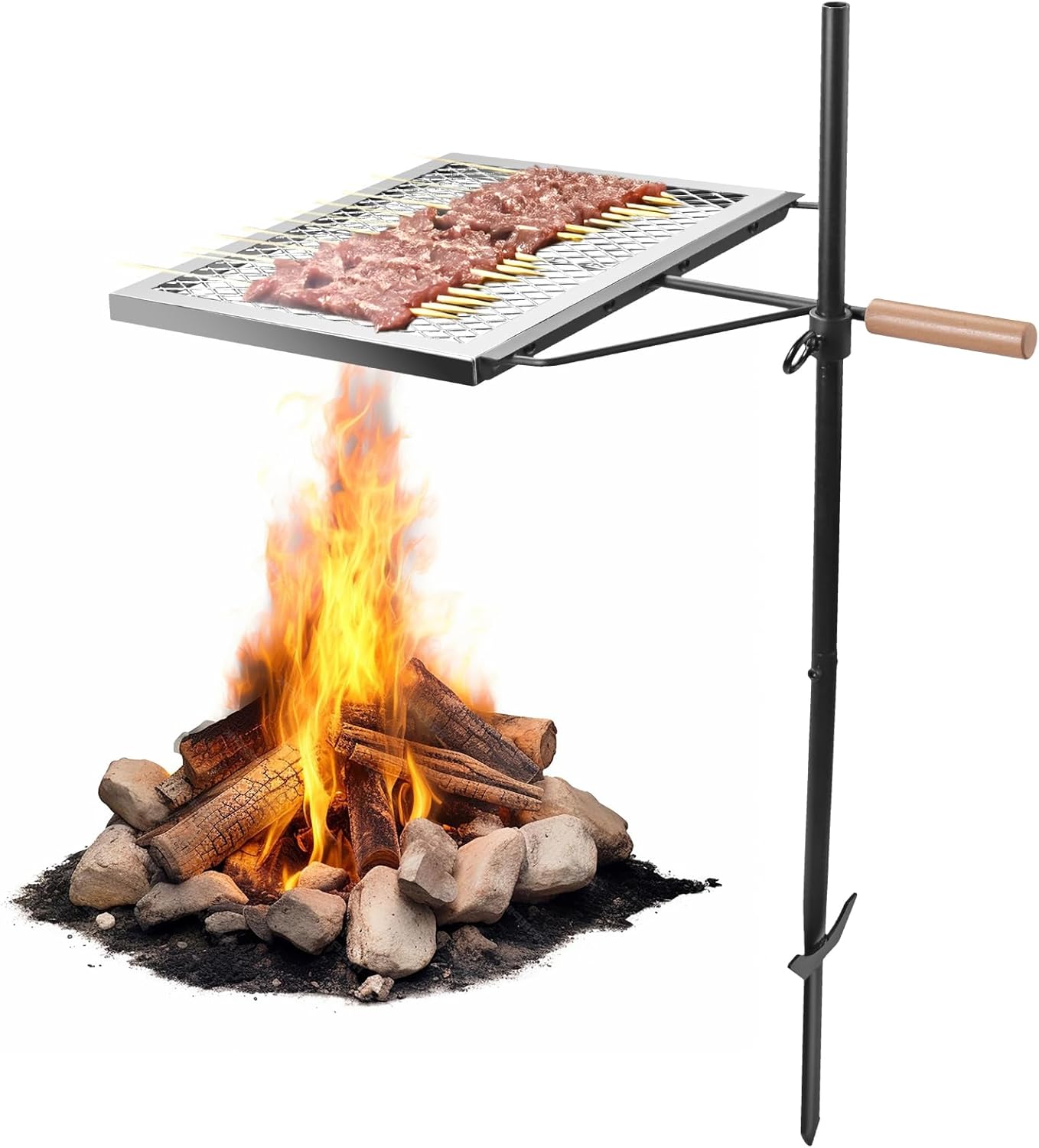 GARLLEN Campfire Grill, Portable Swivel Camping Grates with Heat-Resistant Mesh Desktop, Fire Pit Grate for Outdoor, BBQ, Cooking Fire Pit, Max Load Capacity 13LBS, 16.6"L x 12.6"W