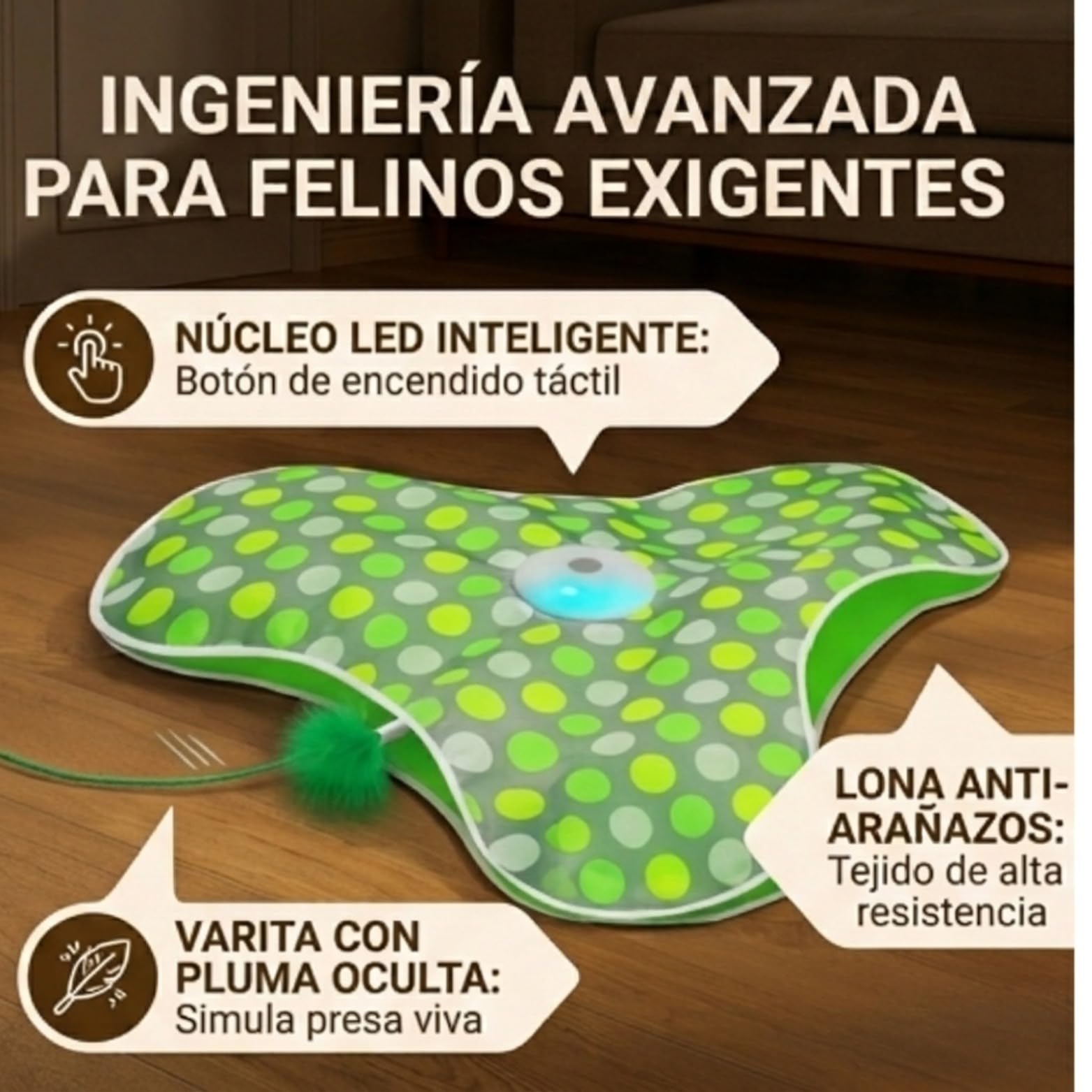 Kory Juguete Interactivo Gato con Manta de Escondite - Juguetes para Gatos Recargable USB con 3 Modos de Velocidad - Juguete Gato Interactivo y Sensor Táctil - Cat Toys con Plumas Móviles Ocultas