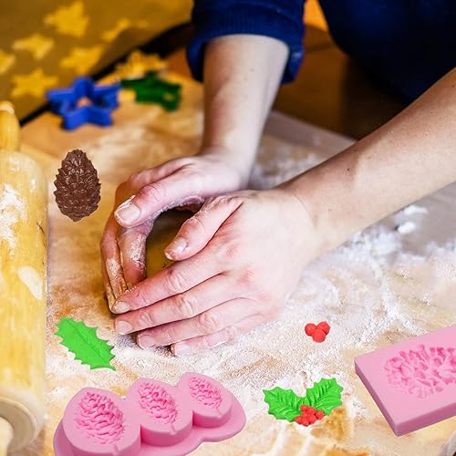 Miniatura 4 de Moldes de silicona de fondo de hojas de acebo navideñas moldes de chocolate de piña para decoración de pasteles cupcakes caramelo azúcar