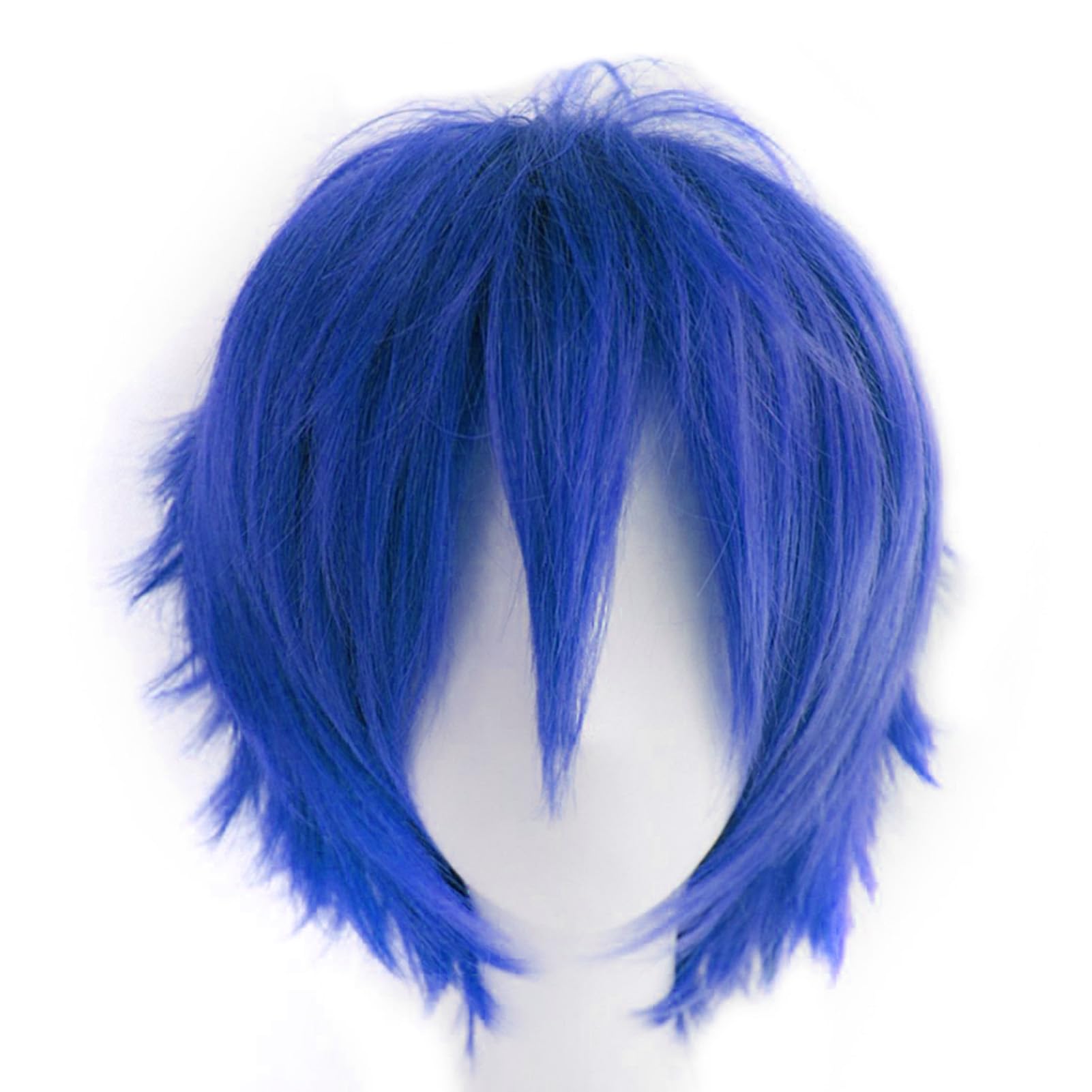 Dcbaboo Blue Wig Short Curly Wig Men/Women Wigs Anime Cosplay Wig 12" Natural Fluffy Layered Straight Hair Unisex Halloween Wig Fancy Dress Synthetic Full Wig with Wig Cap - Image 2