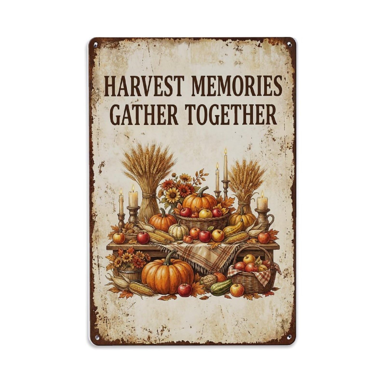 Harvest Memories Gather Together Thanksgiving Metal Tin Sign Plaque Wall Decor for Cafe, Club Bar, Office, Home Garden Metal Poster 8x12Inch