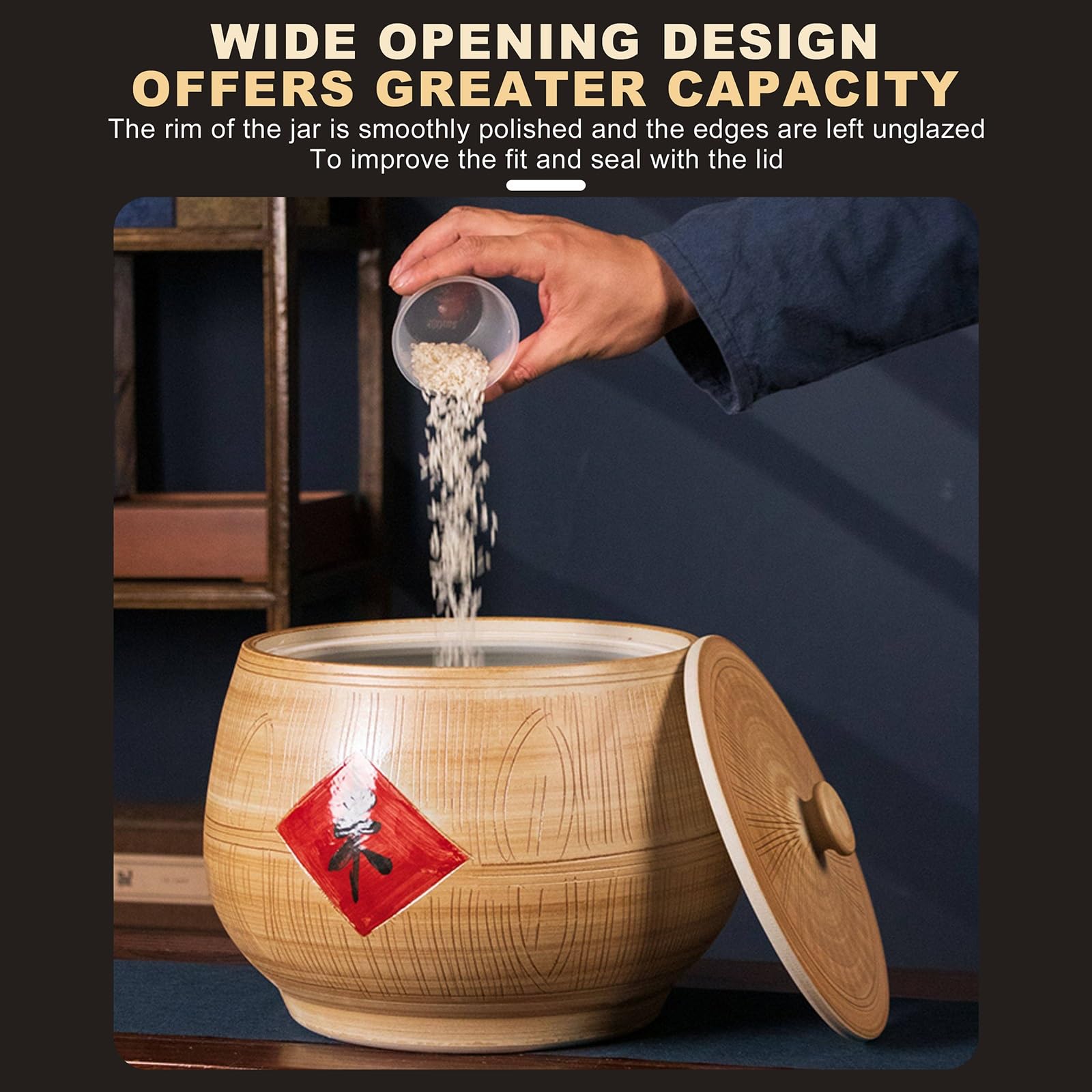 Ceramiczny pojemnik do przechowywania ryżu, szczelny słoik kuchenny na ryż, mąkę, płatki, cukier, kawę, karmę dla zwierząt domowych, z pokrywką