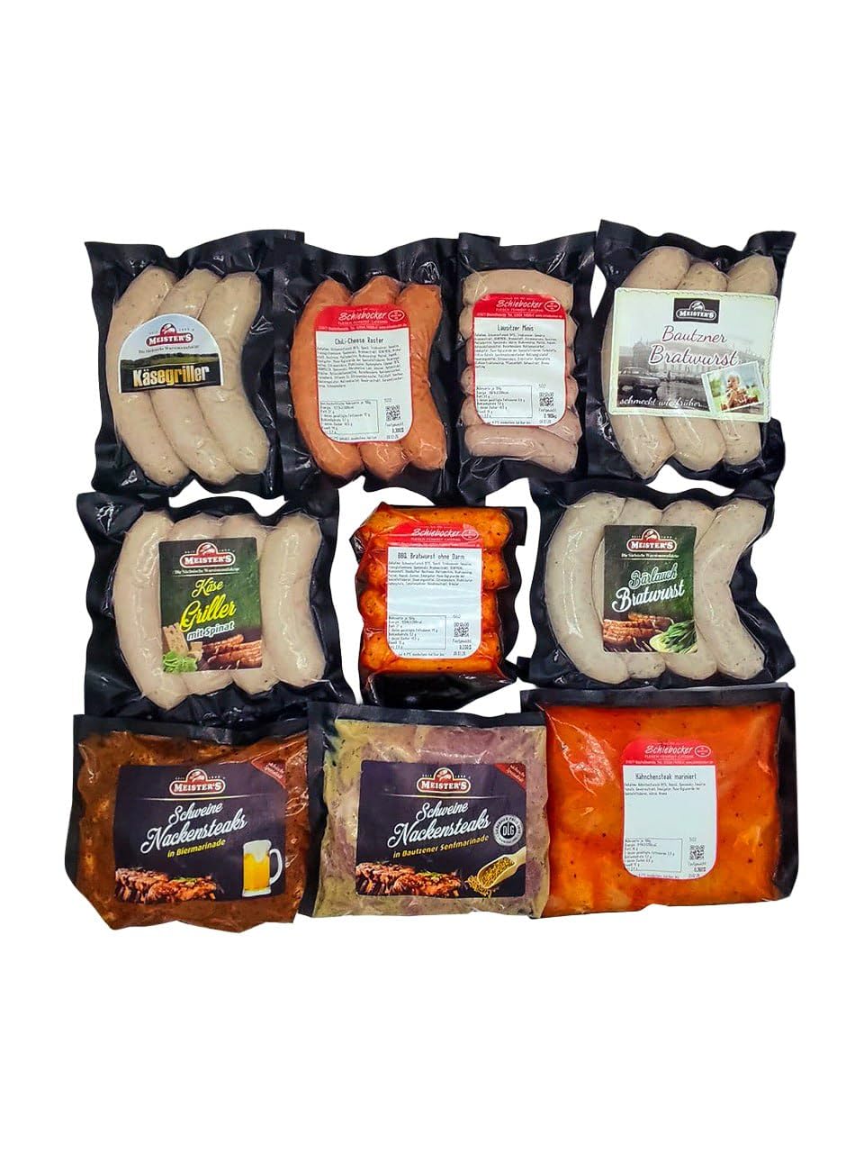 Barbecue Party Grillpaket Fleisch und Wurst mit Bratwürsten, Hähnchen Grillfleisch Steak mariniert vom Schwein, Käsegriller, Rauchwurst - 10x Grillspezialitäten im Grillset